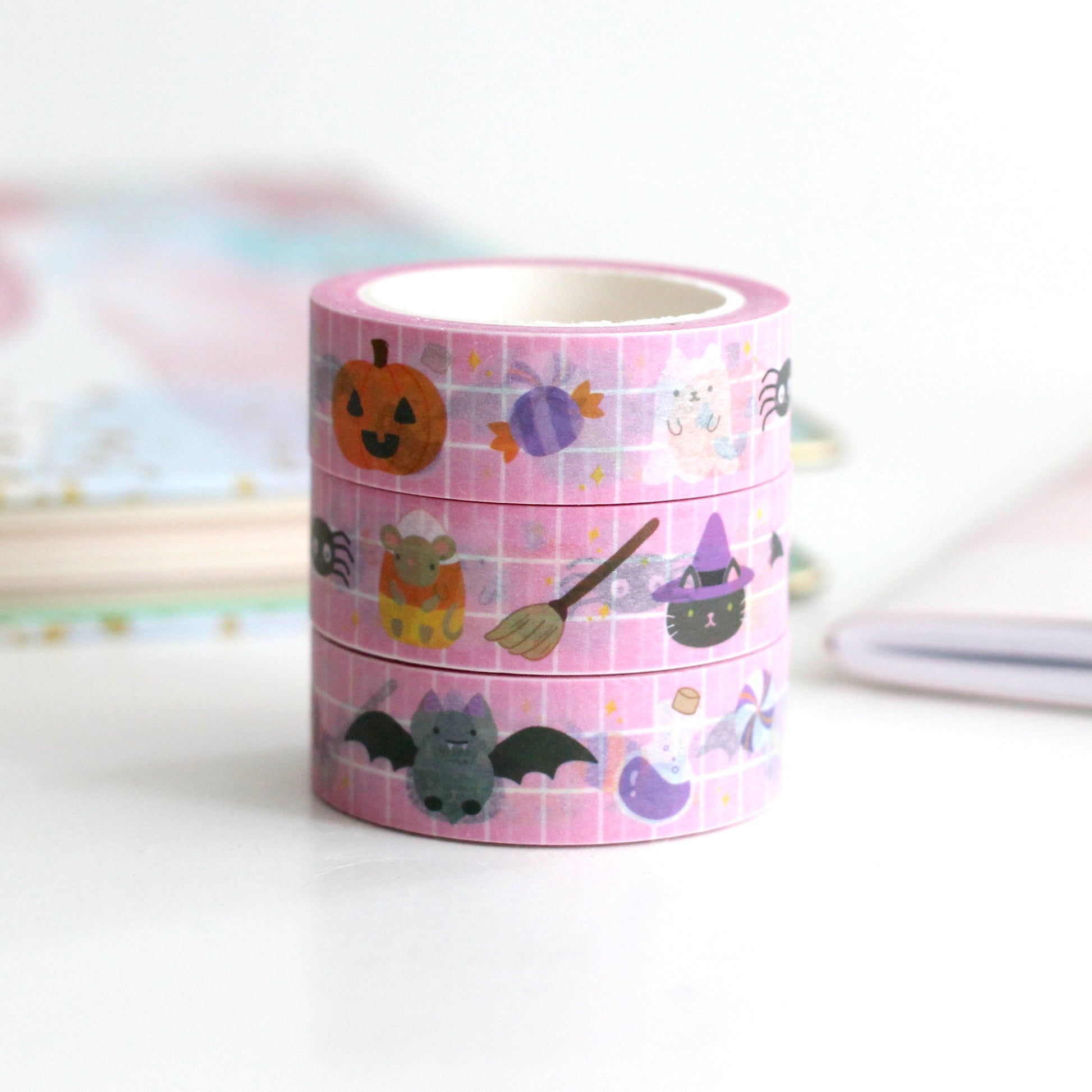 Halloween Washi Tape - Jack-o'-lantern Washi Tape - Ghost Cat, Bat, Spider, Witch Cat, Candy Corn