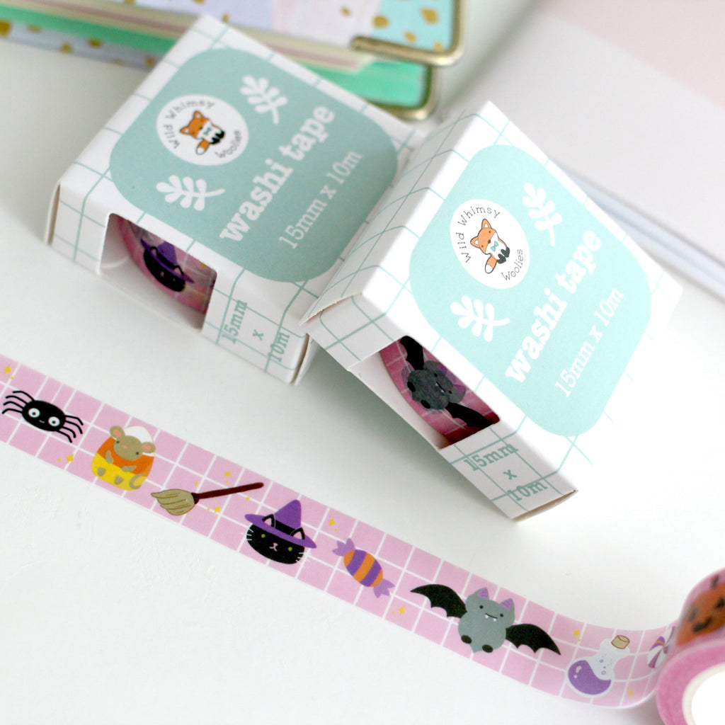Halloween Washi Tape - Jack-o'-lantern Washi Tape - Ghost Cat, Bat, Spider, Witch Cat, Candy Corn