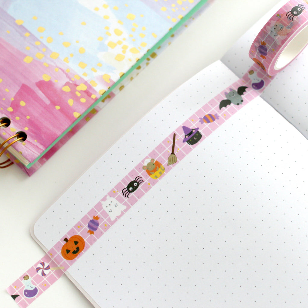 Halloween Washi Tape - Jack-o'-lantern Washi Tape - Ghost Cat, Bat, Spider, Witch Cat, Candy Corn