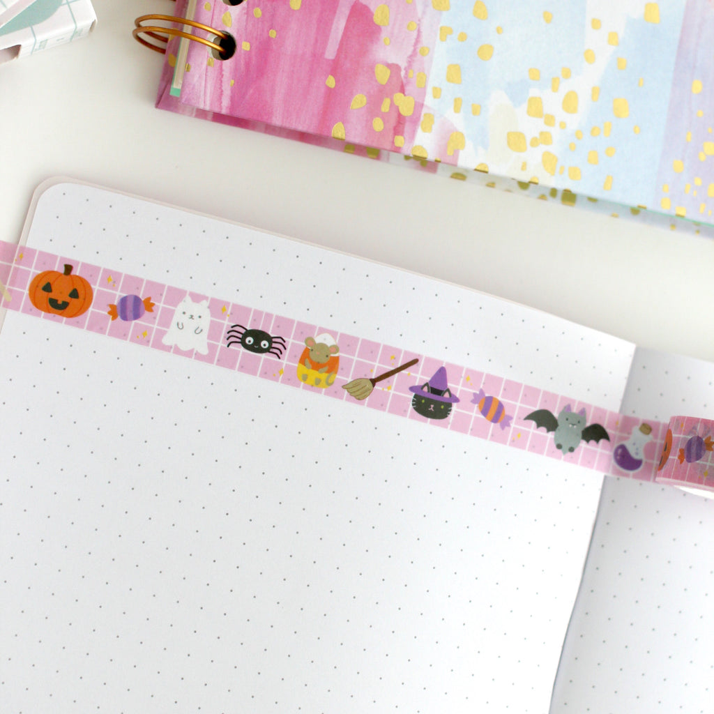 Halloween Washi Tape - Jack-o'-lantern Washi Tape - Ghost Cat, Bat, Spider, Witch Cat, Candy Corn