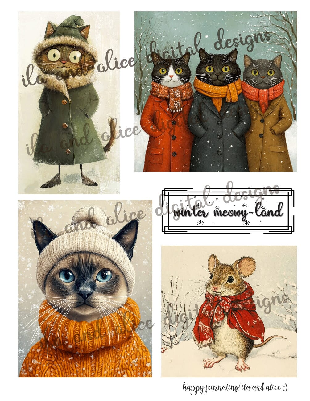 Cats in Winter Coats Digital Journal Ephemera