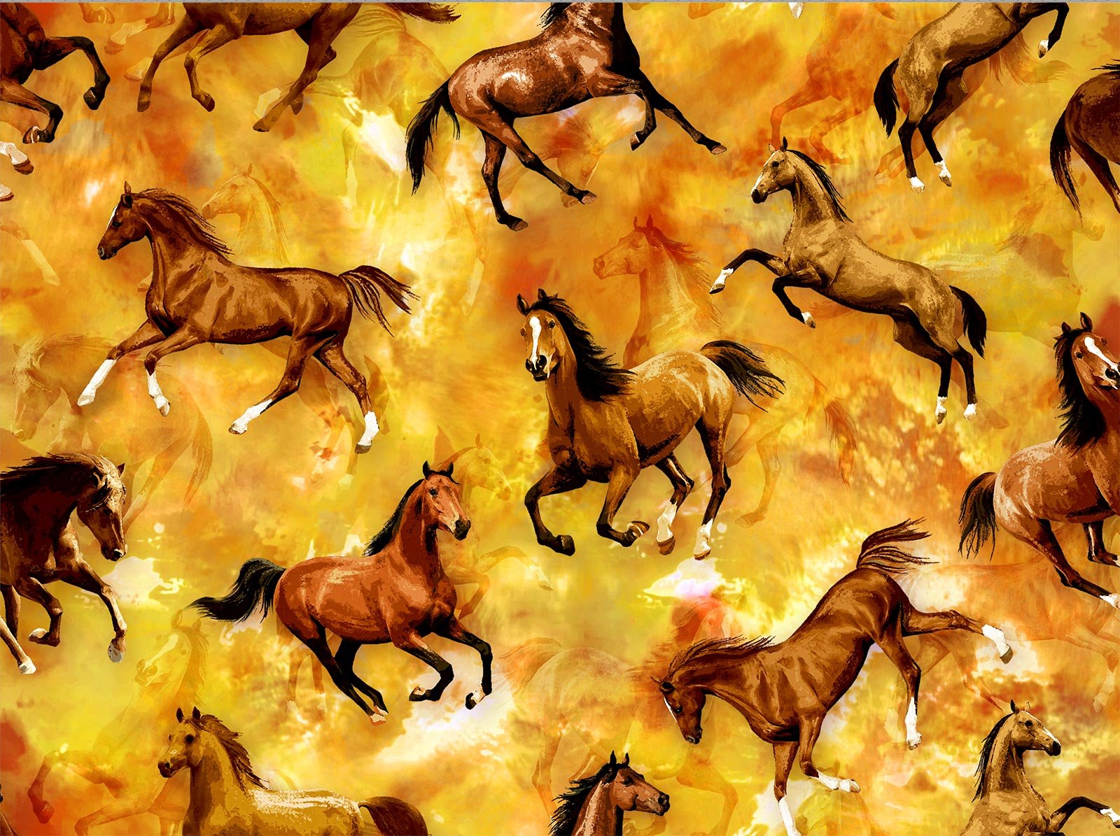 Cattle Drive par Oasis Fabrics - Cheval sauvage - Or