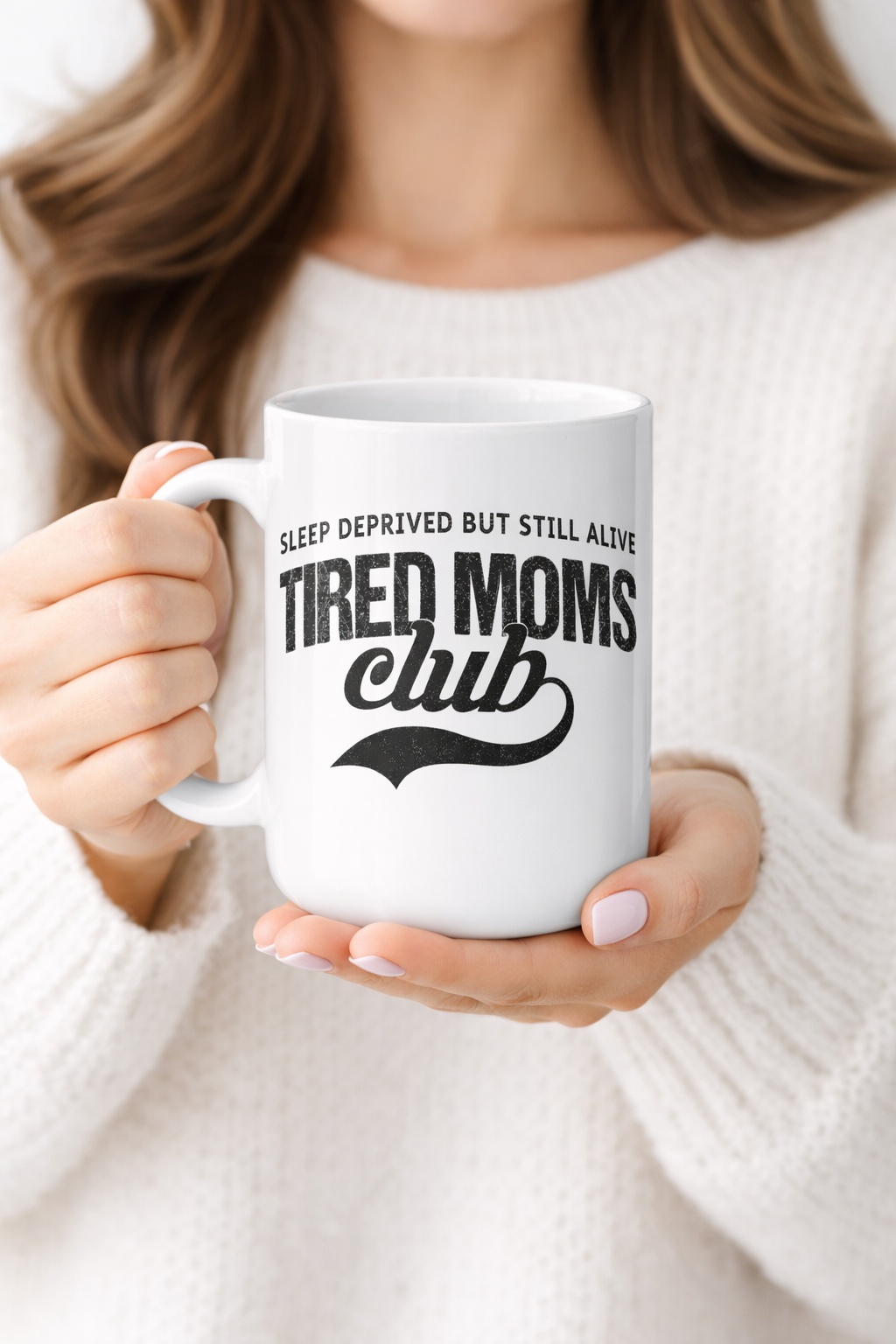 Tired Moms Club Mug — Funny Sleep Deprived Mom Coffee Mug, New Mom Gift, 15oz Ceramic Cup