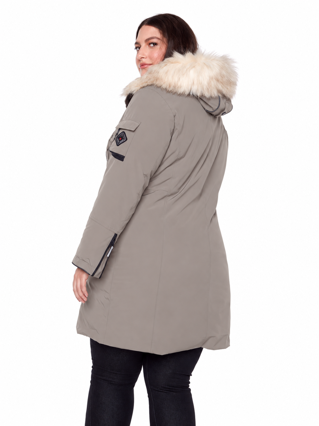 LAURENTIAN PLUS | WOMEN'S VEGAN DOWN (RECYCLED) LONG PARKA, TAUPE (PLUS SIZE)