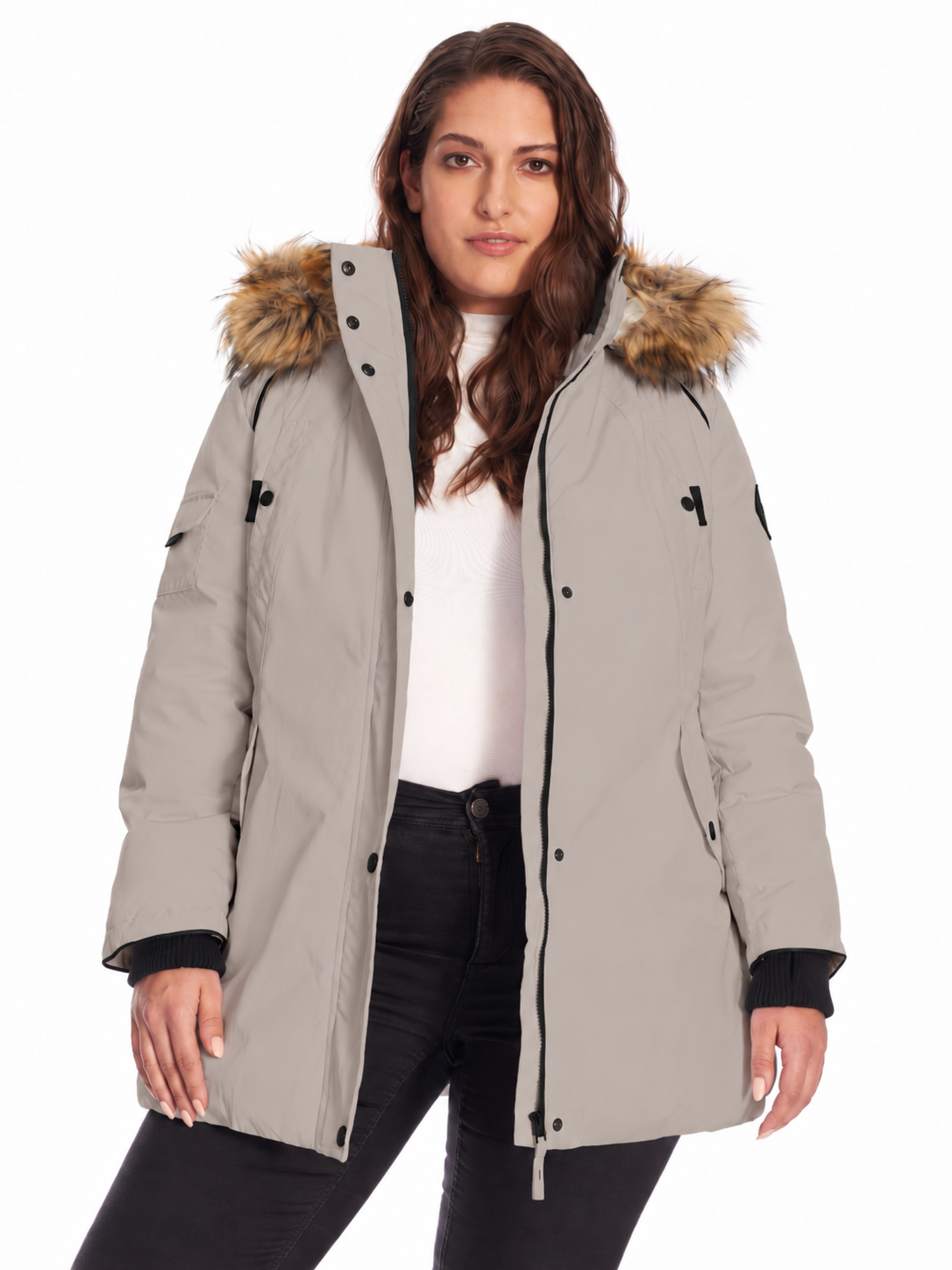 GLACIER PLUS | WOMEN'S VEGAN DOWN (RECYCLED) PARKA, TAUPE (PLUS SIZE)