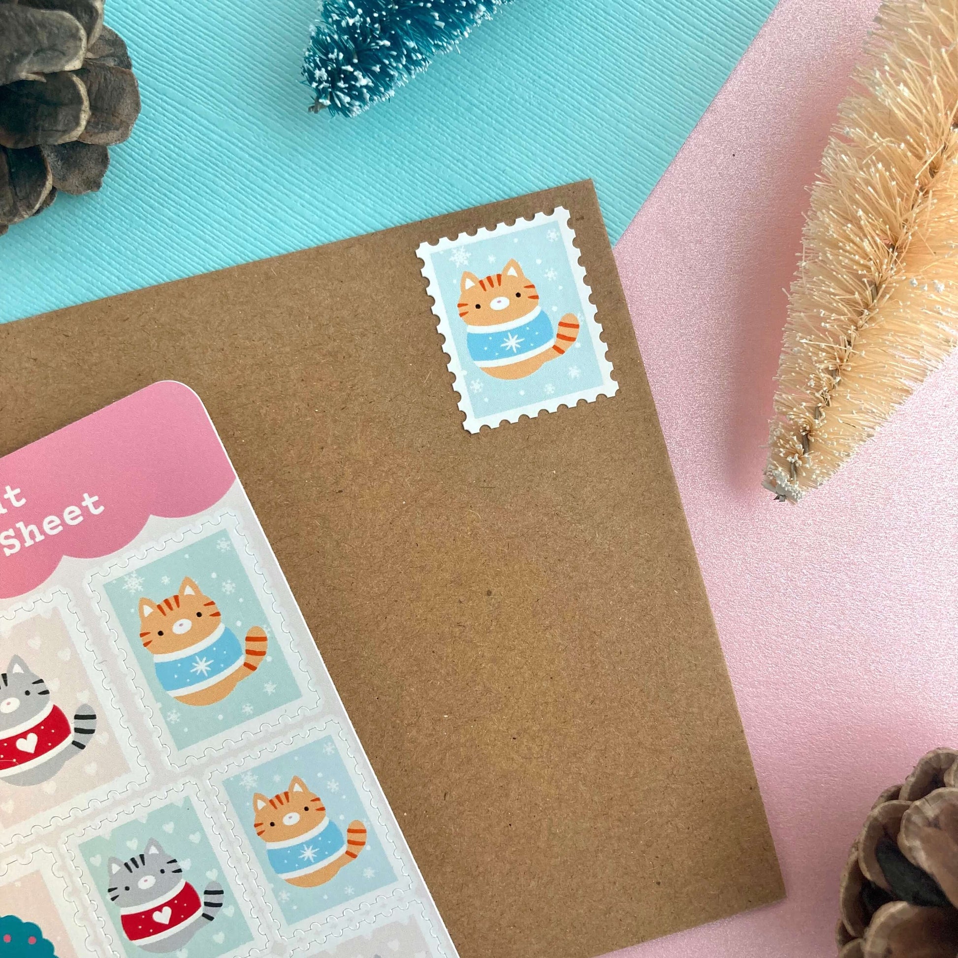 Christmas Cat Stamp Sticker Sheet