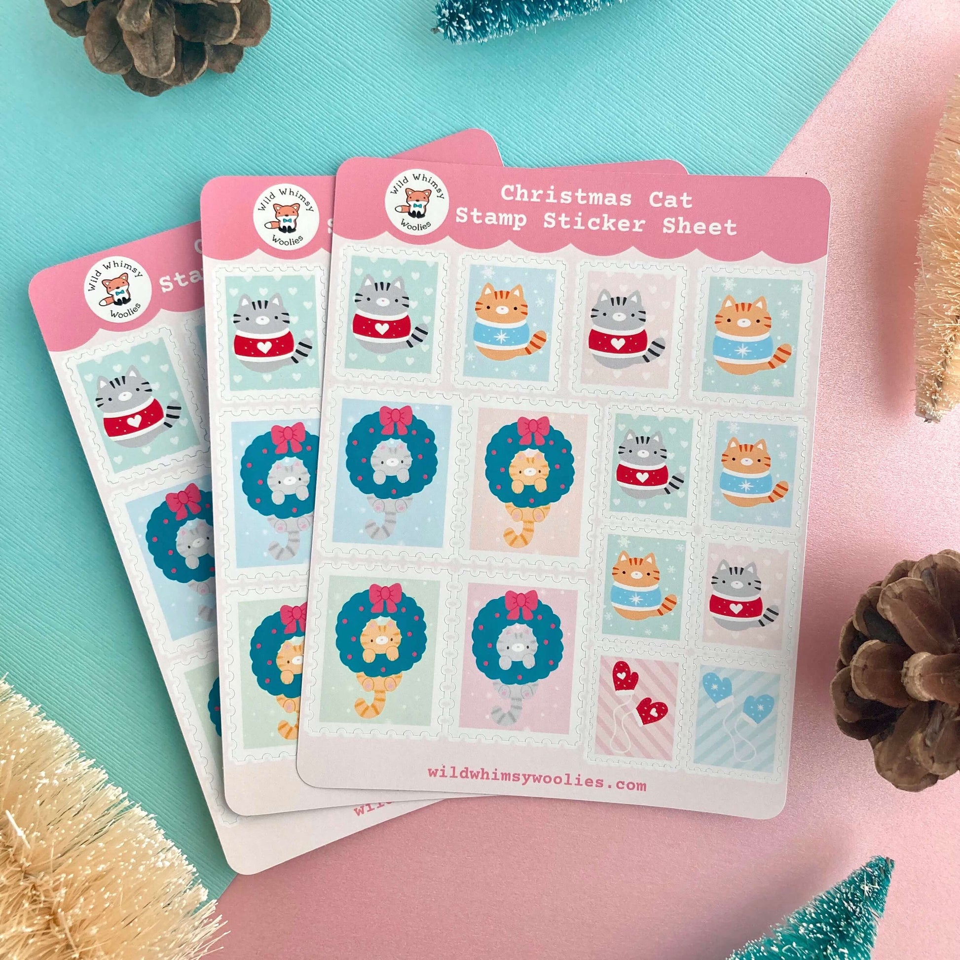 Christmas Cat Stamp Sticker Sheet