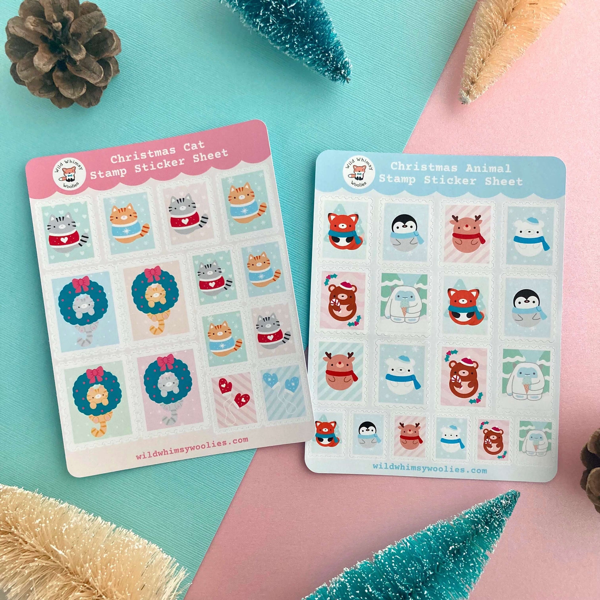 Christmas Cat Stamp Sticker Sheet