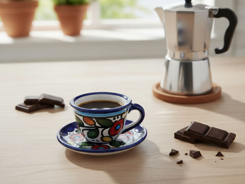 Handcrafted Palestinian Arabic Coffee Cup | Garden Rose Vine Ceramic Espresso Cup from Hebron