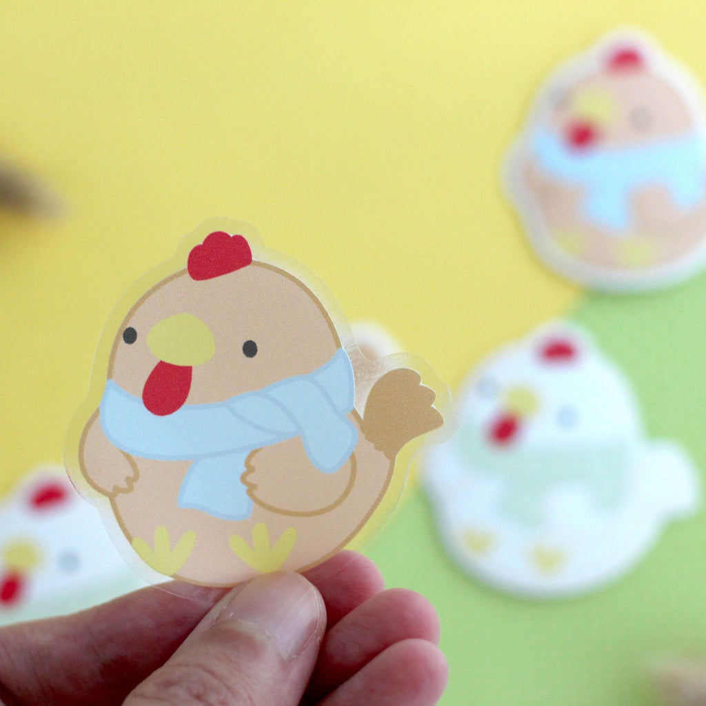 Duo d'autocollants en vinyle transparent Cozy Brown et White Chicken