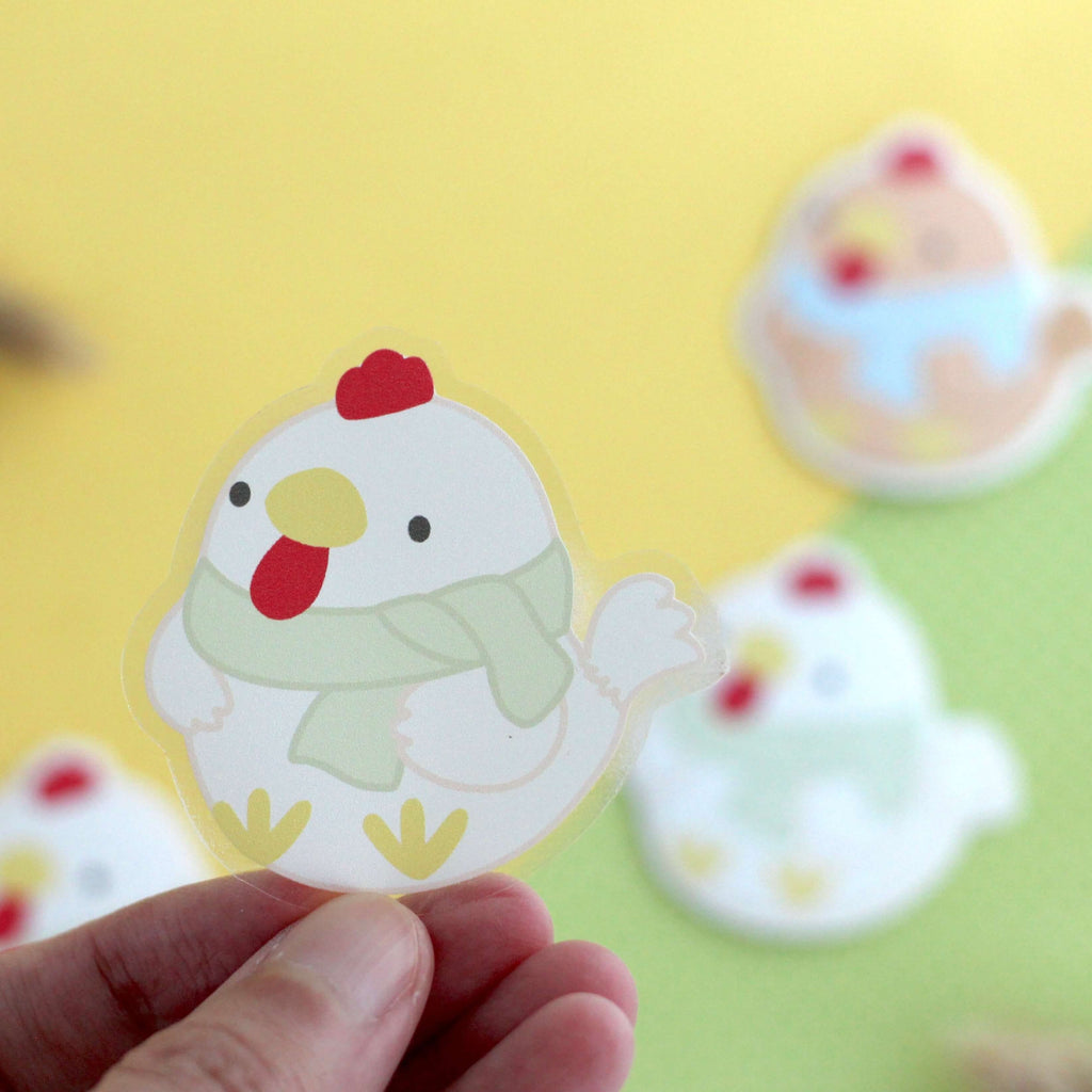 Duo d'autocollants en vinyle transparent Cozy Brown et White Chicken