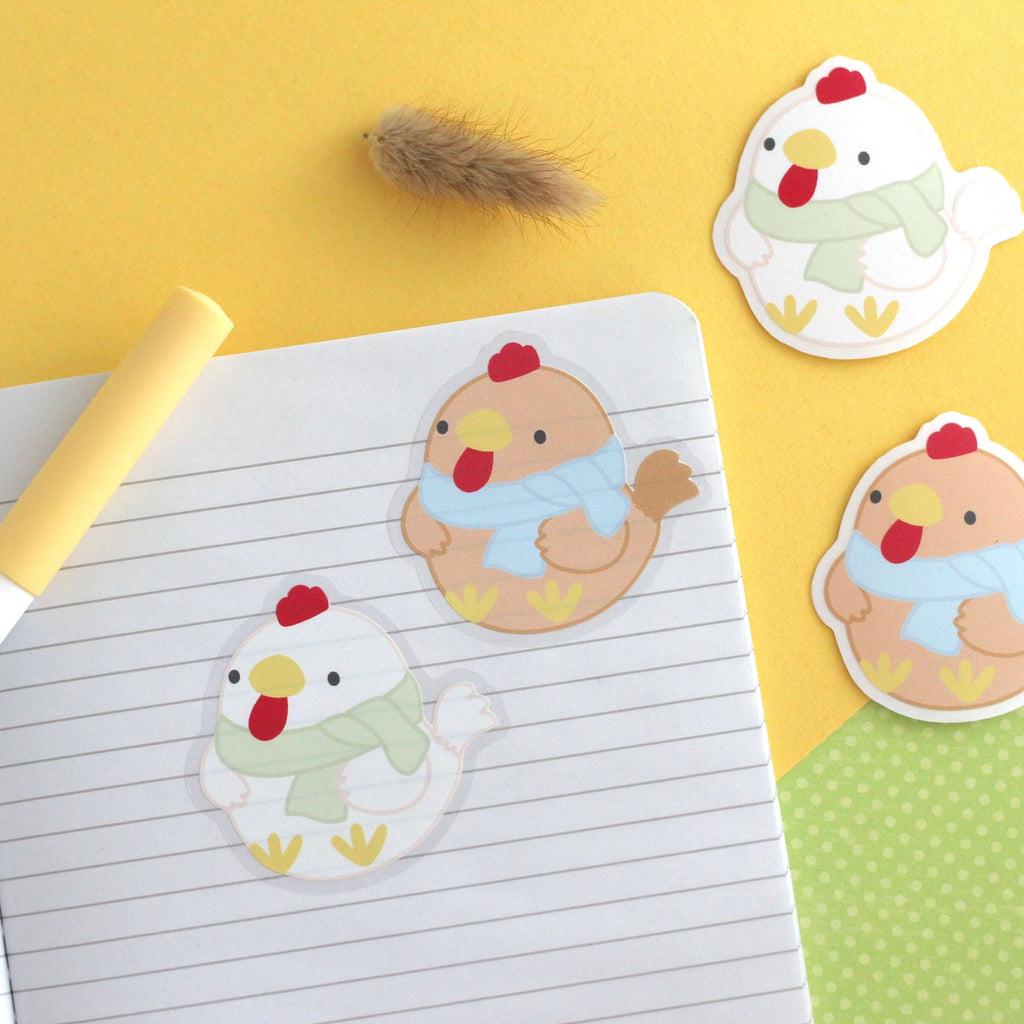 Duo d'autocollants en vinyle transparent Cozy Brown et White Chicken