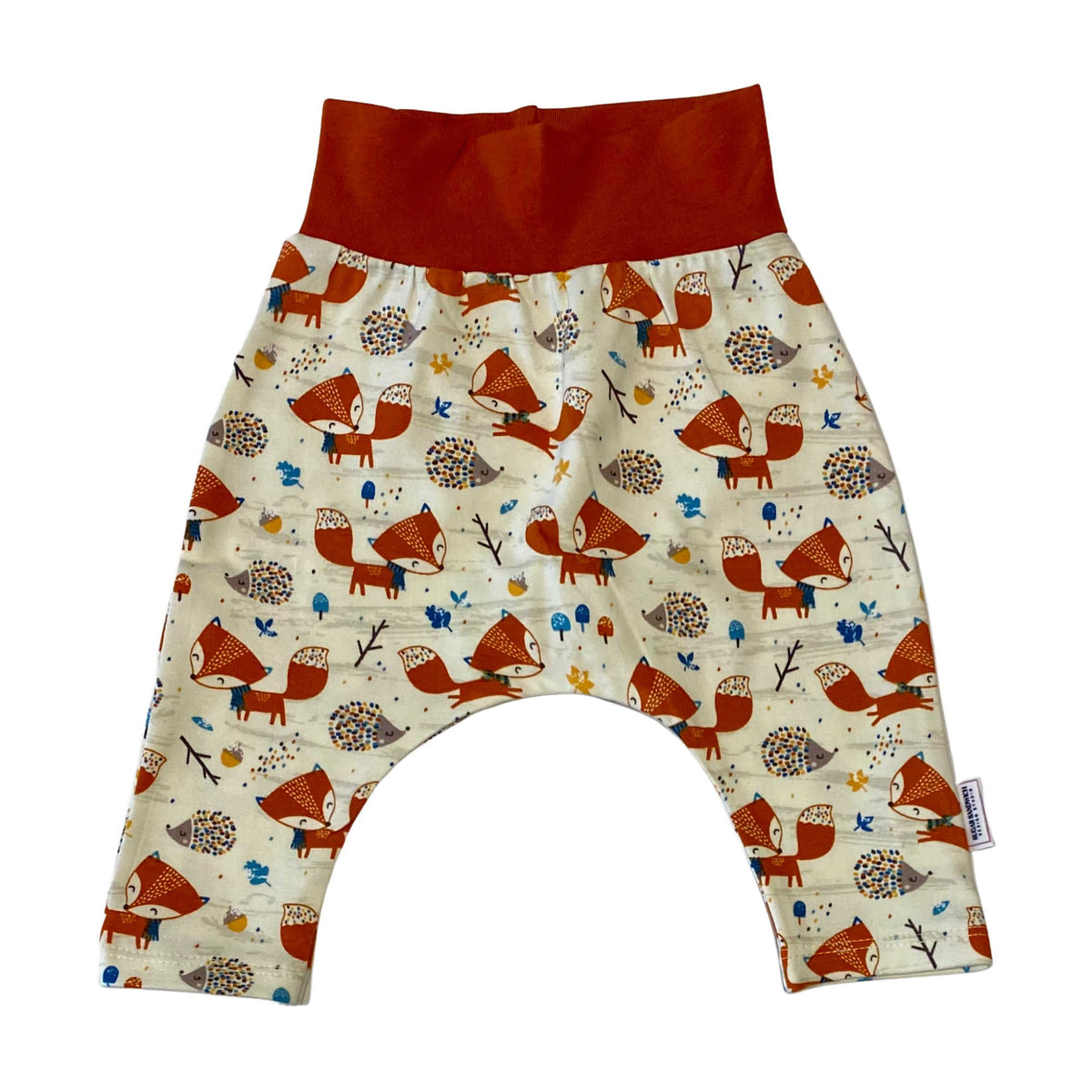 Cute Fox Organic Cotton Cuffless Harem Pants with Matching Top Knot Hat