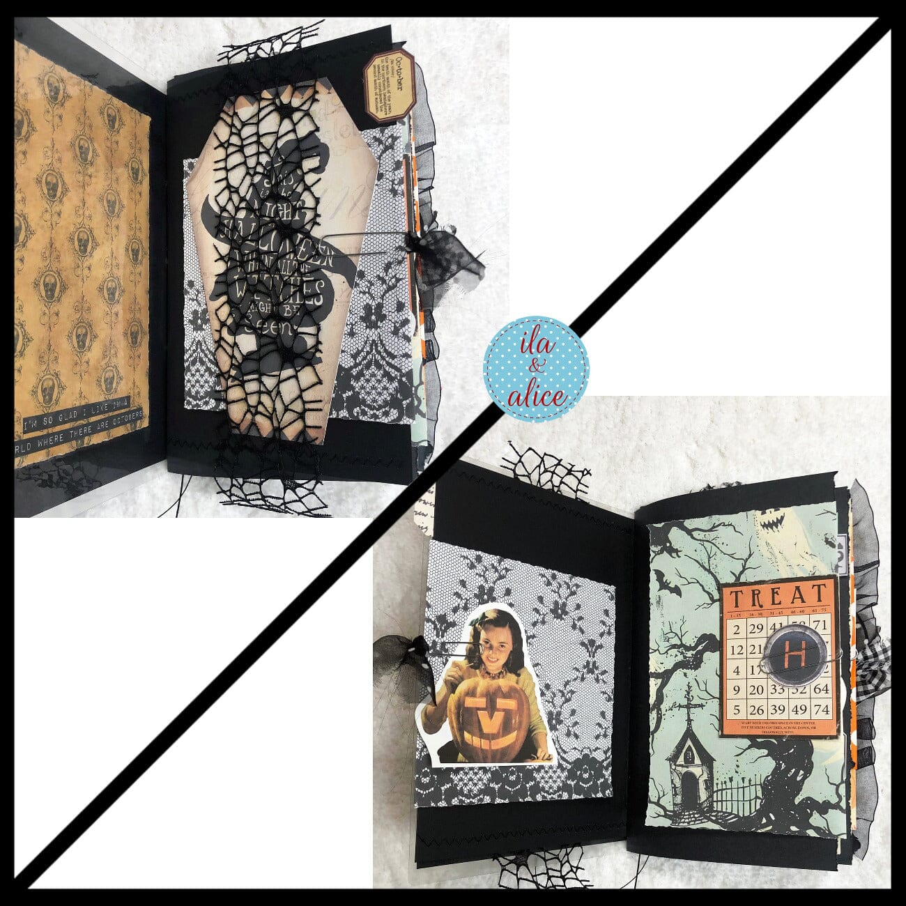Cute Witch & Black Cat Halloween Junk Journal Filled #3