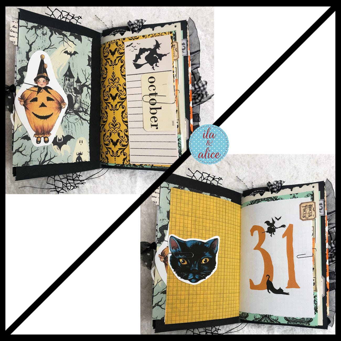 Cute Witch & Black Cat Halloween Junk Journal Filled #1