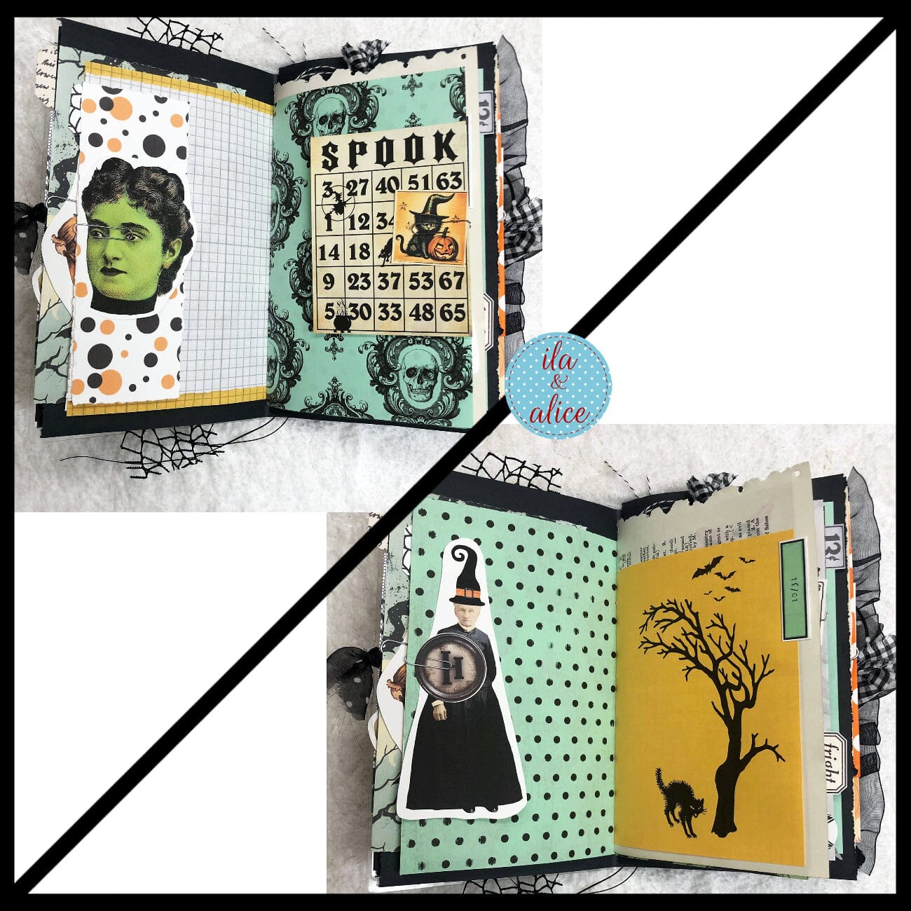 Cute Witch & Black Cat Halloween Junk Journal Filled #4