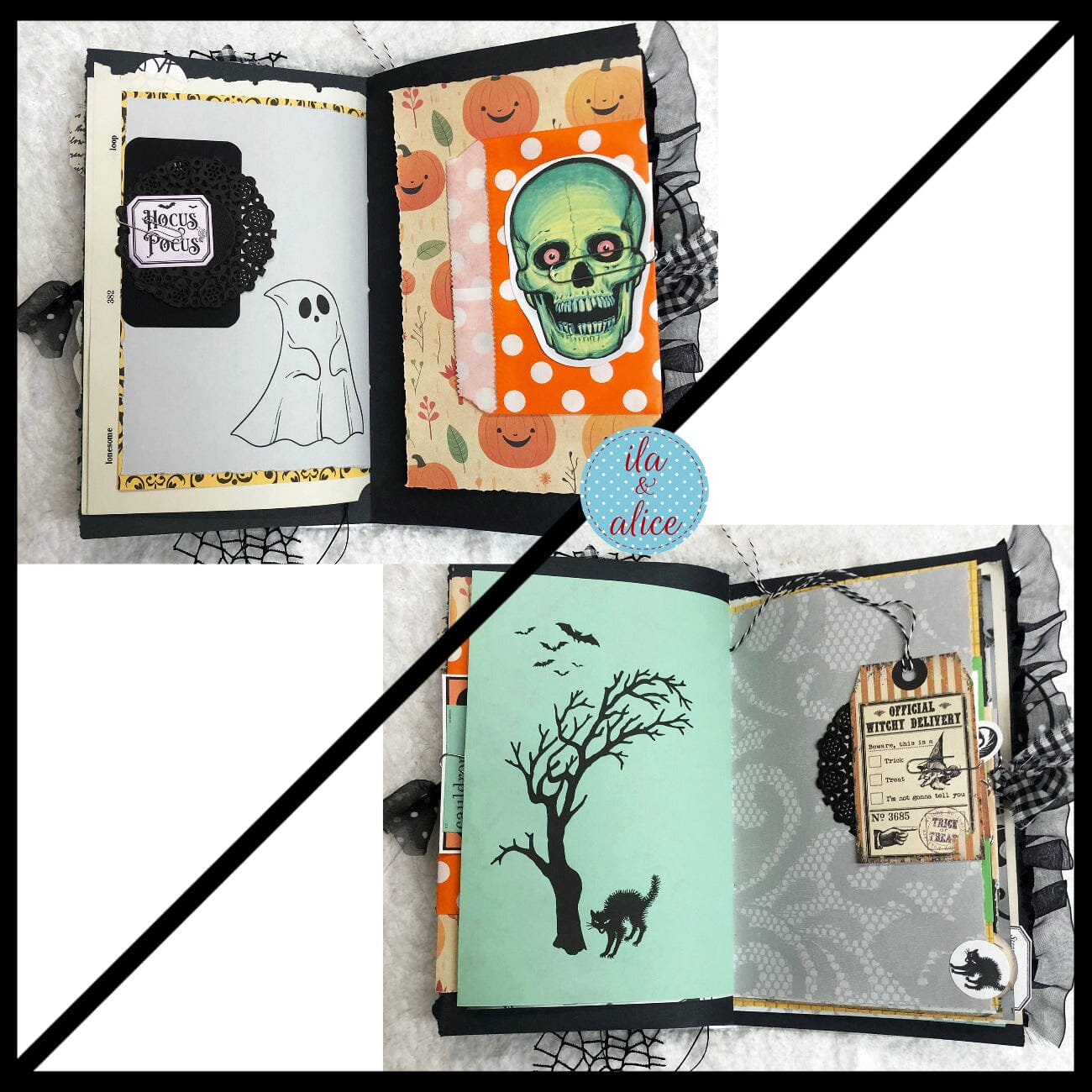 Cute Witch & Black Cat Halloween Junk Journal Filled #1