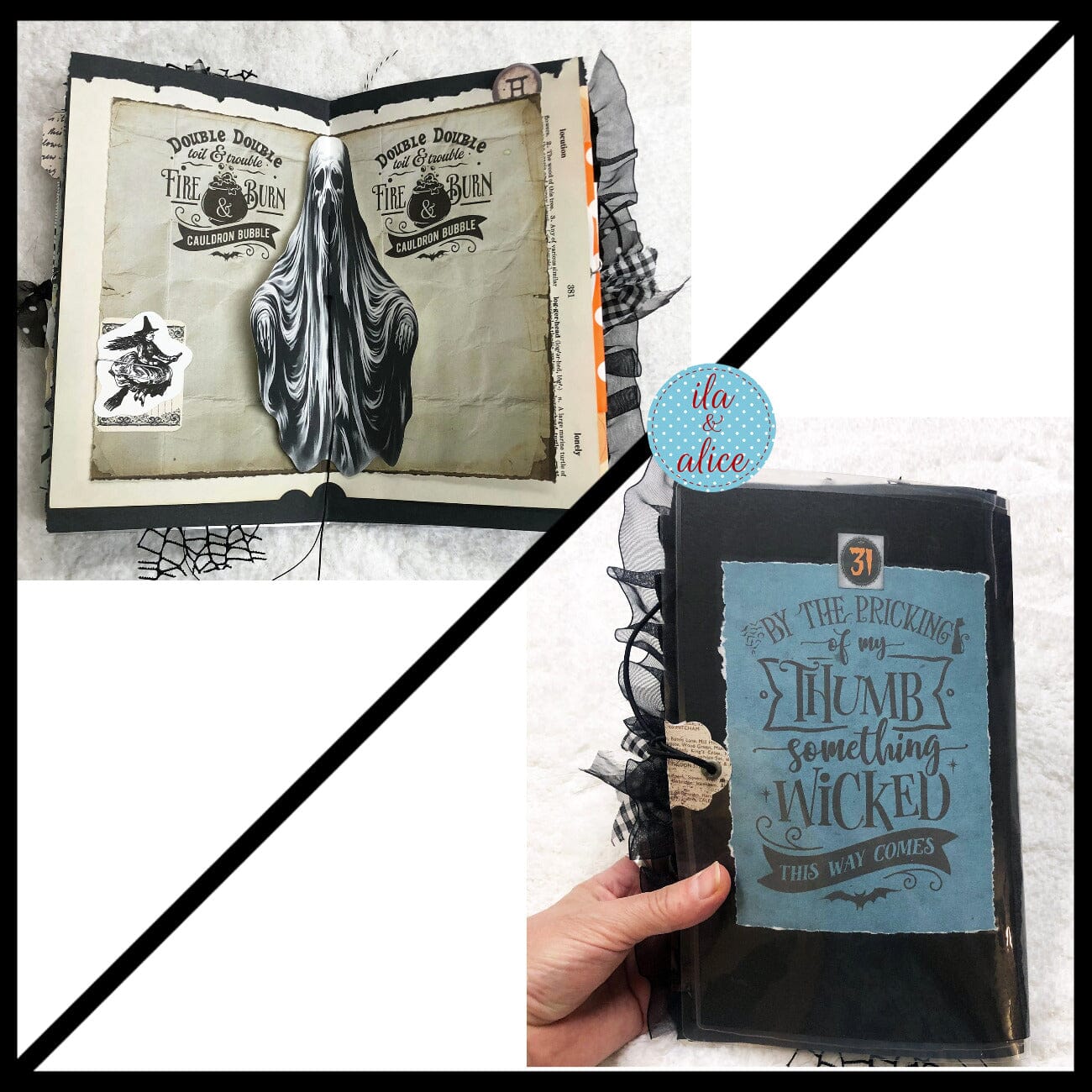 Cute Witch & Black Cat Halloween Junk Journal Filled #3