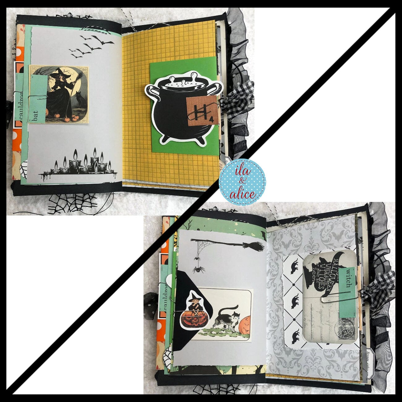 Cute Witch & Black Cat Halloween Junk Journal Filled #1