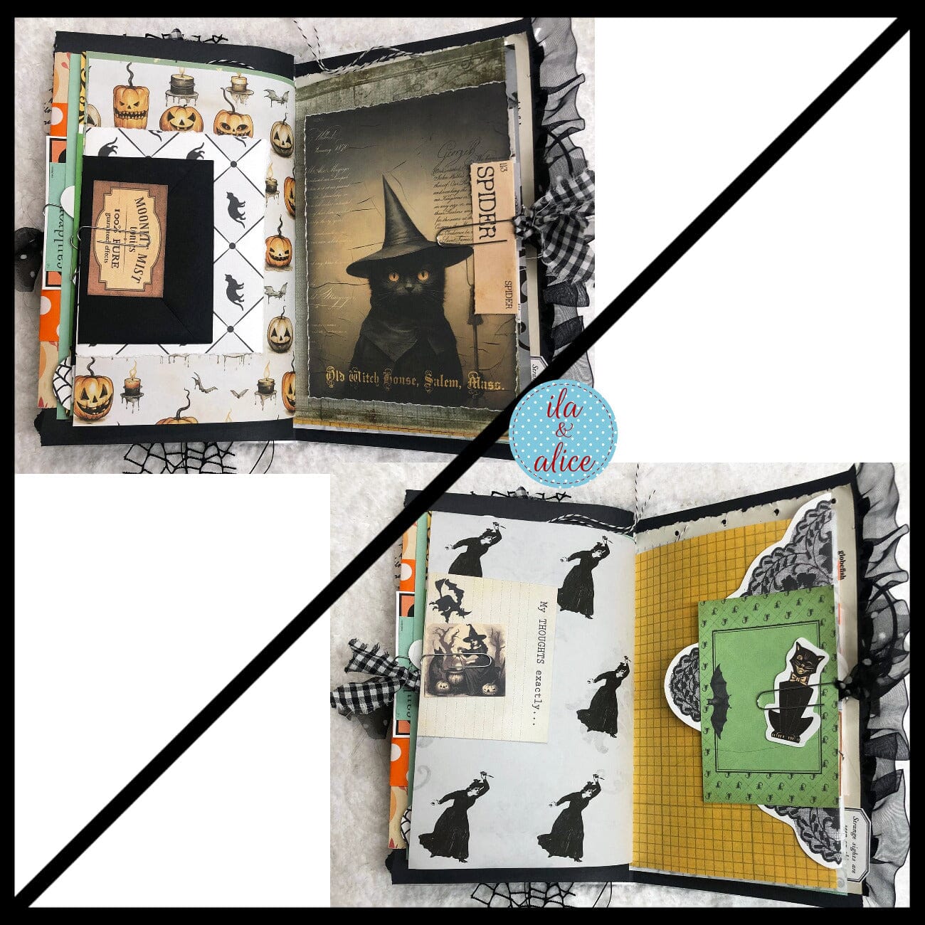 Cute Witch & Black Cat Halloween Junk Journal Filled #1