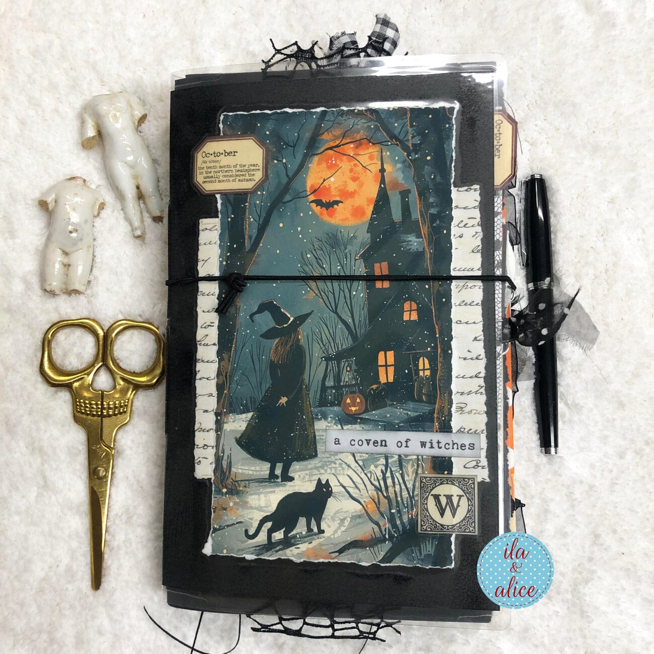 Cute Witch & Black Cat Halloween Junk Journal Filled #4