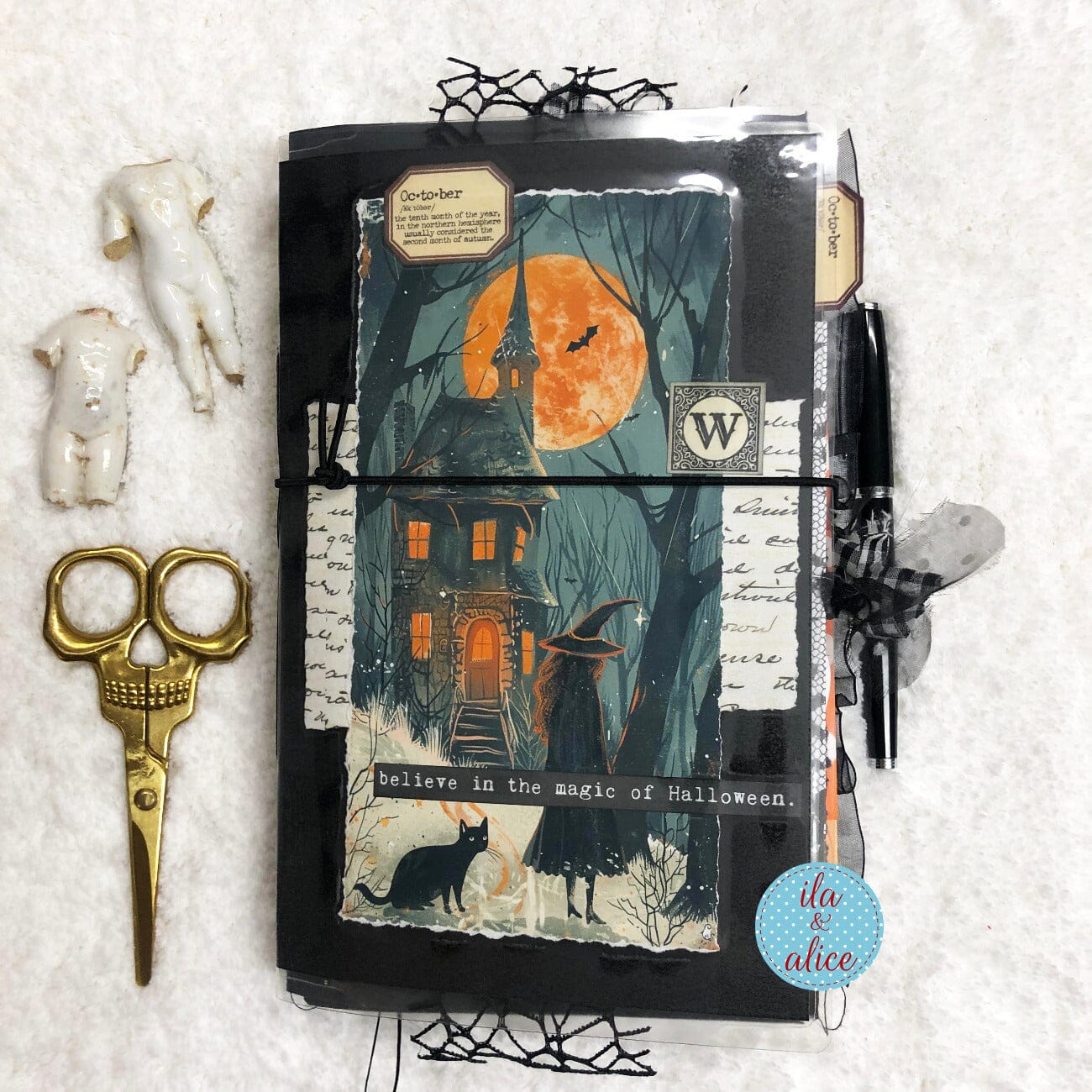 Cute Witch & Black Cat Halloween Junk Journal Filled #3