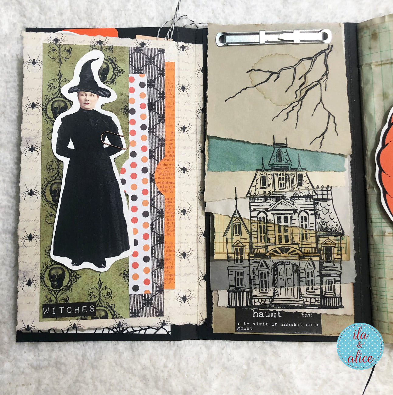 Joli folio d'Halloween avec un chat noir et une lanterne Jack O'Lantern