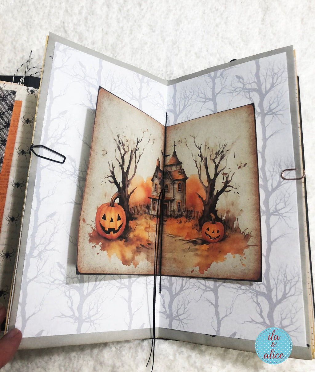 Cute Halloween Folio with Glowing Pumpkins and Haunted House