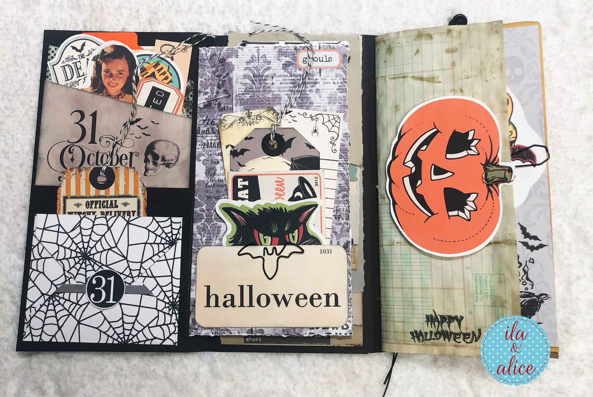 Joli folio d'Halloween avec un chat noir et une lanterne Jack O'Lantern