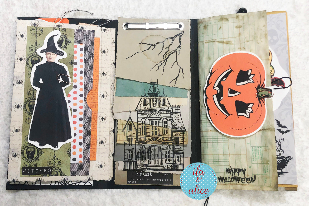 Joli folio d'Halloween avec un chat noir et une lanterne Jack O'Lantern