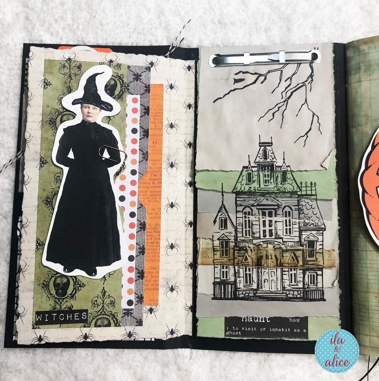 Cute Halloween Folio with Haunted House and Glowing Pumpkins