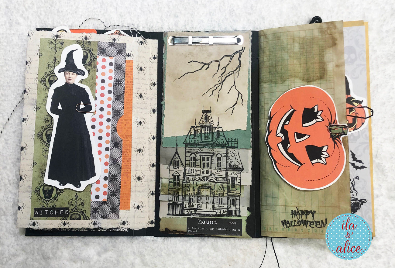 Adorable folio d'Halloween avec un petit fantôme et une maison hantée
