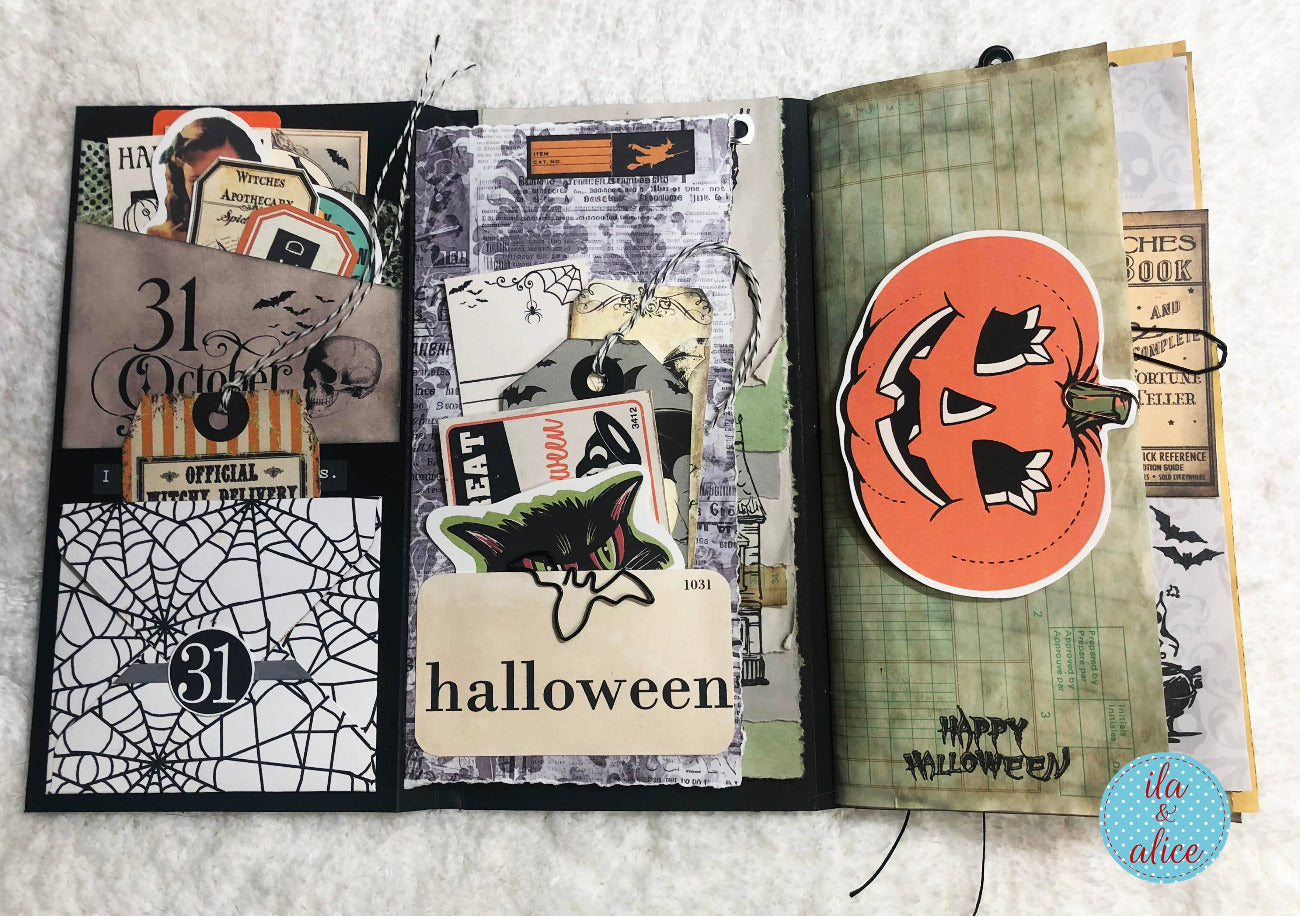 Joli folio d'Halloween avec maison hantée et citrouilles lumineuses