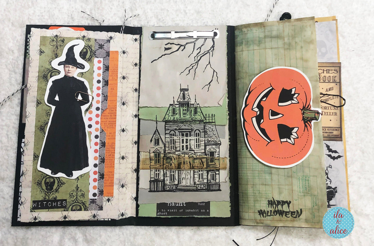 Joli folio d'Halloween avec maison hantée et citrouilles lumineuses