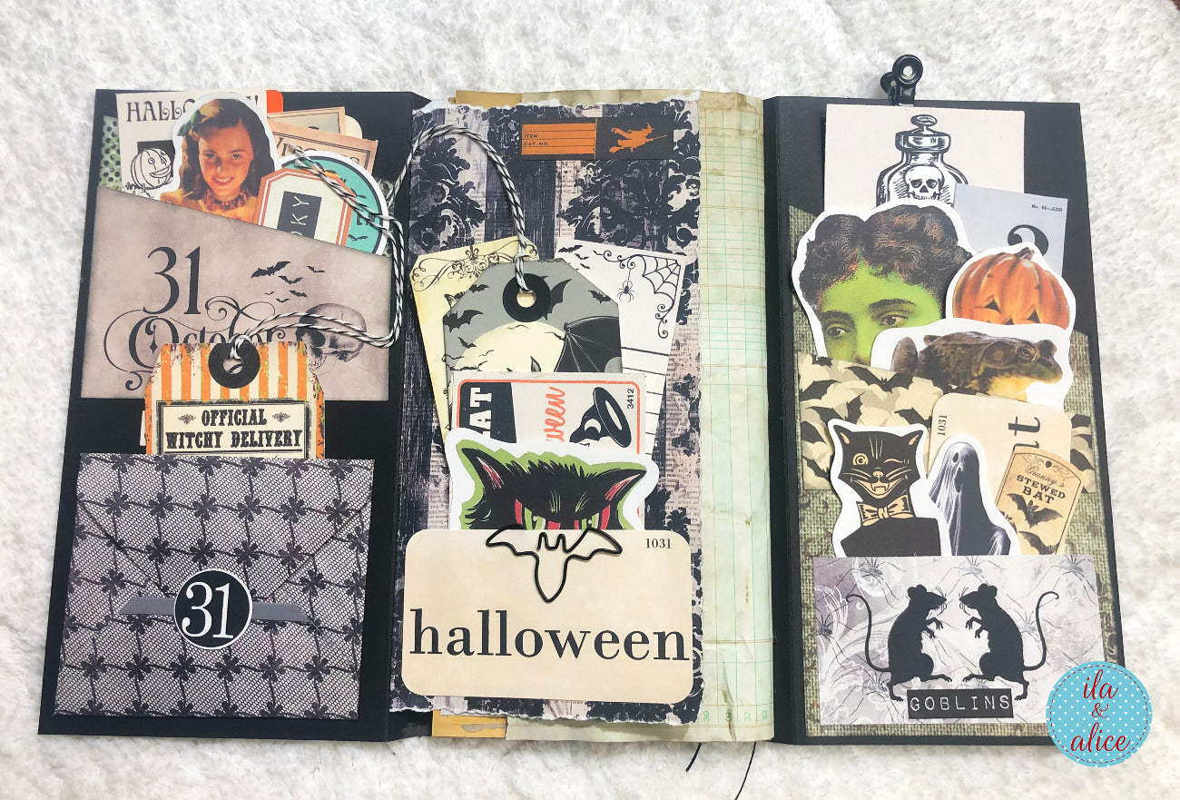 Joli folio d'Halloween avec citrouilles lumineuses et maison hantée