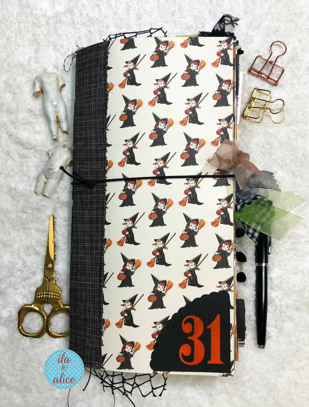 Halloween Soft Cover Junk Journal with Tiny Witches