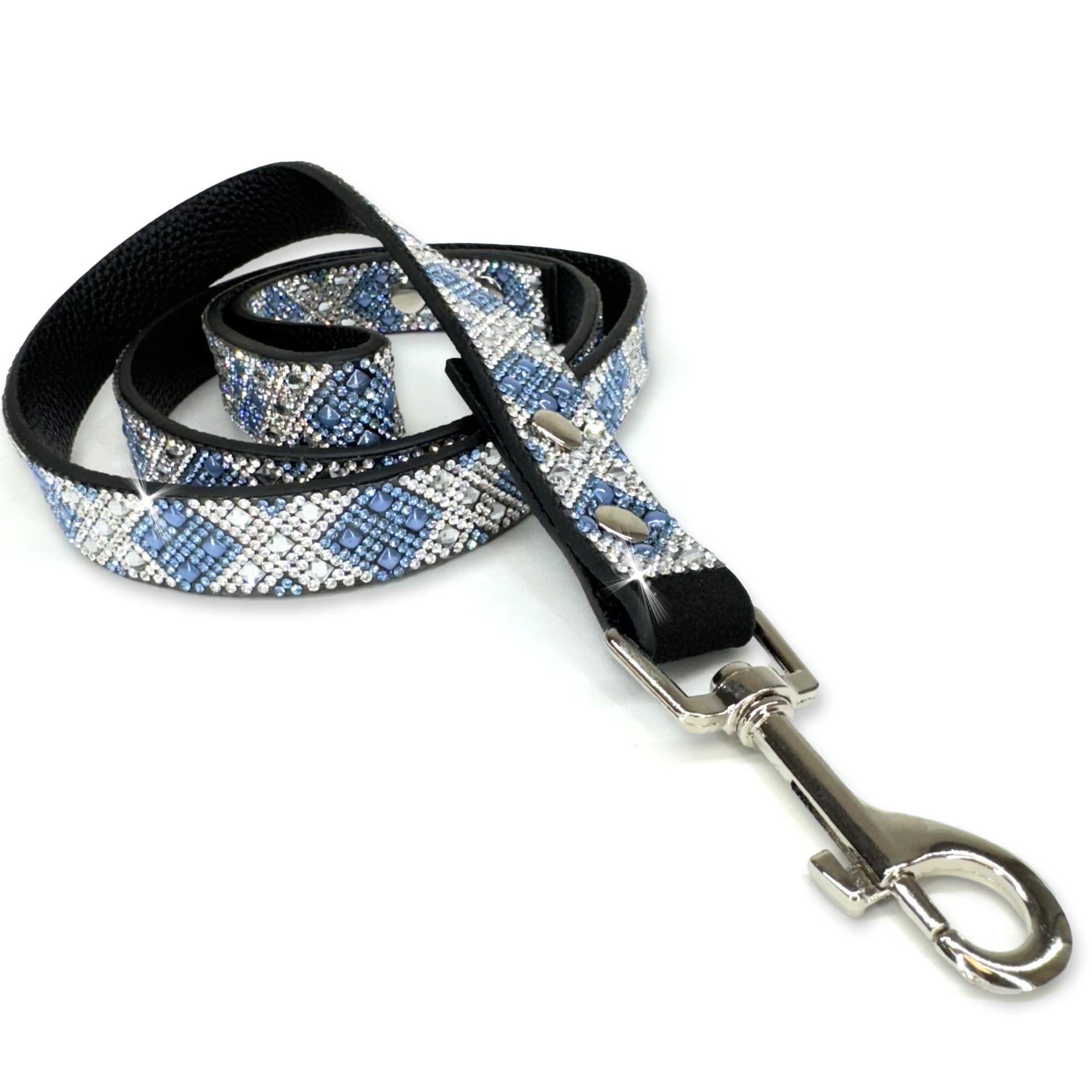Luxury Light Blue Cross Dog Leash – Silver Hardware | Soft Vegan Leather, 42” Length with 360° Clip