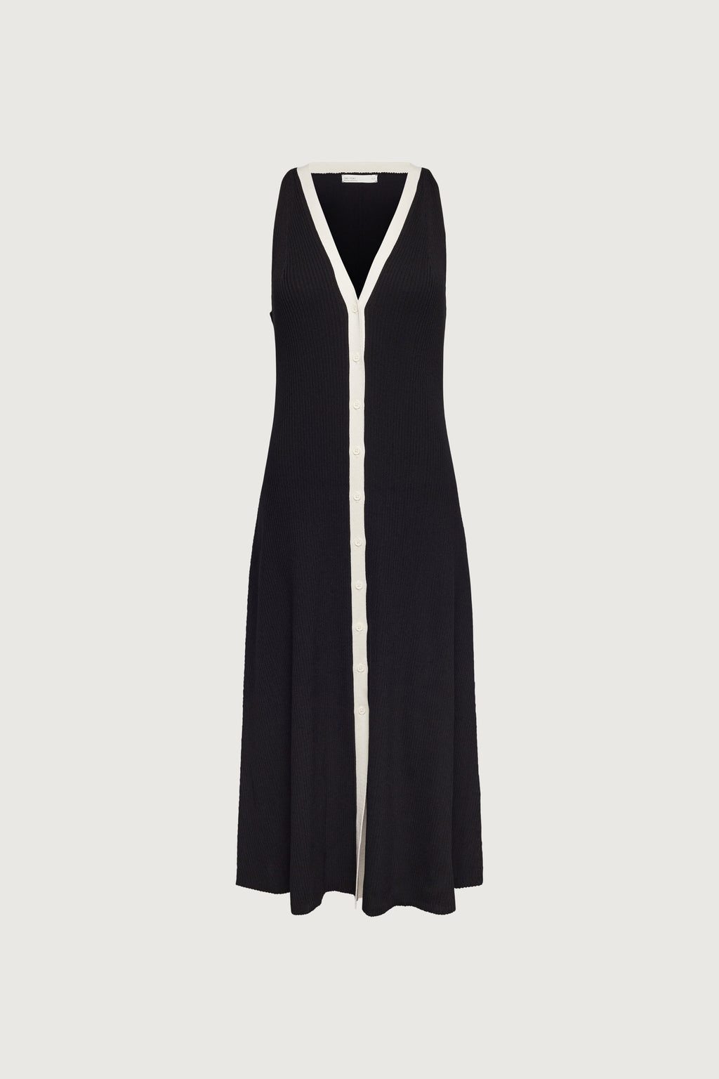 ROBE LONGUE SANS MANCHES AVEC BORDURES CONTRASTÉES ET BOUTONNÉES SUR LE DEVANT