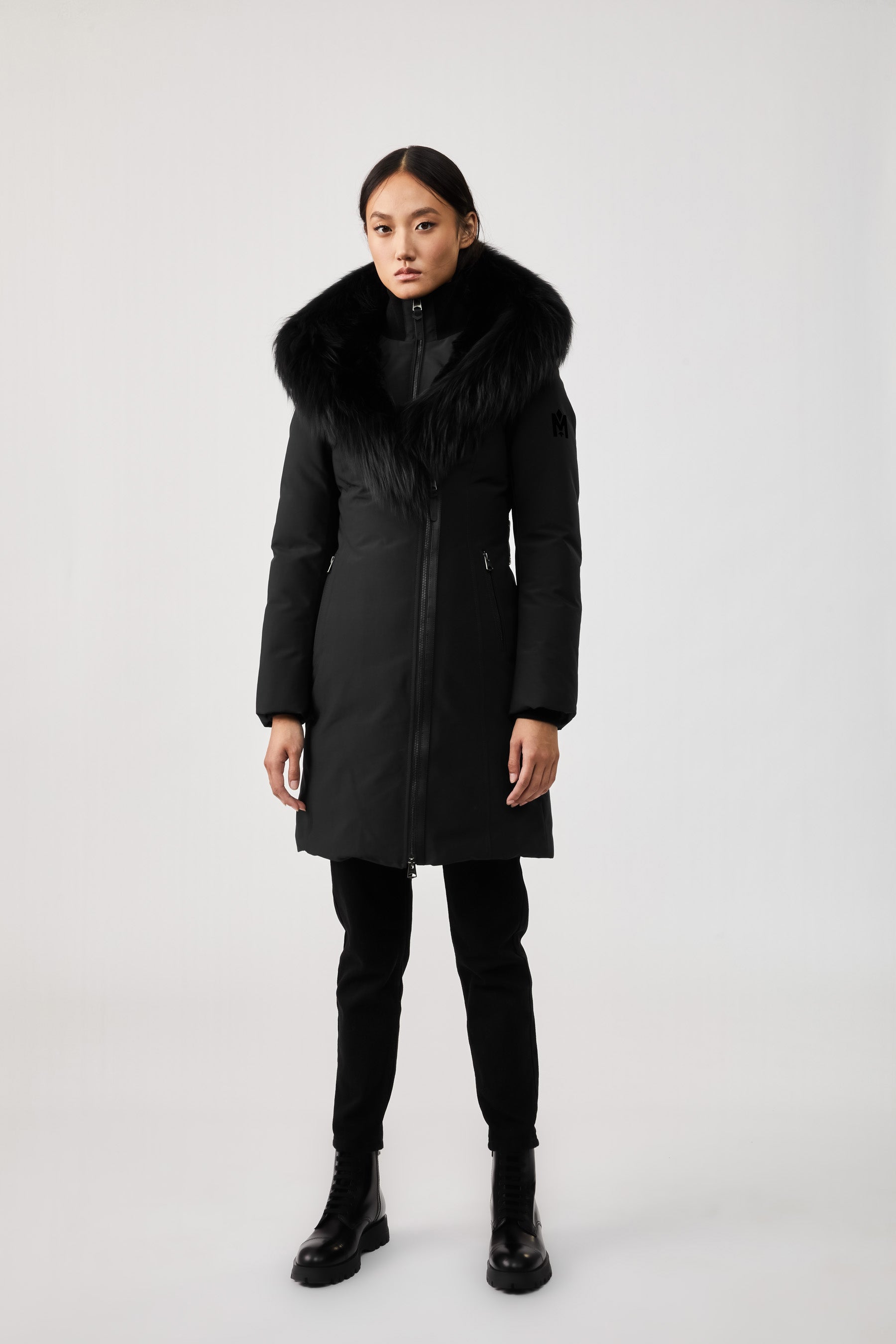 Manteau TRISH Powder Touch avec fourrure de renard argenté Signature Mackage Collar