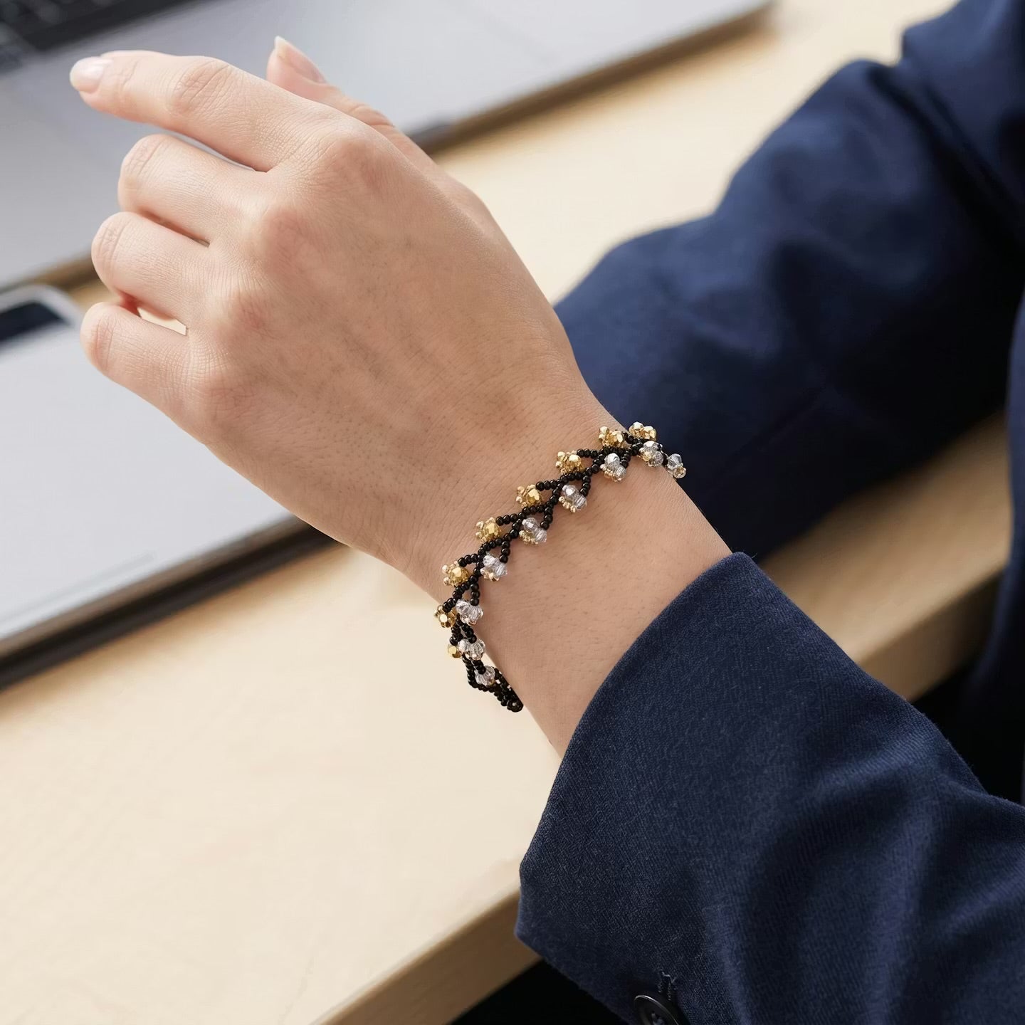 Handcrafted Floral Bracelet Black