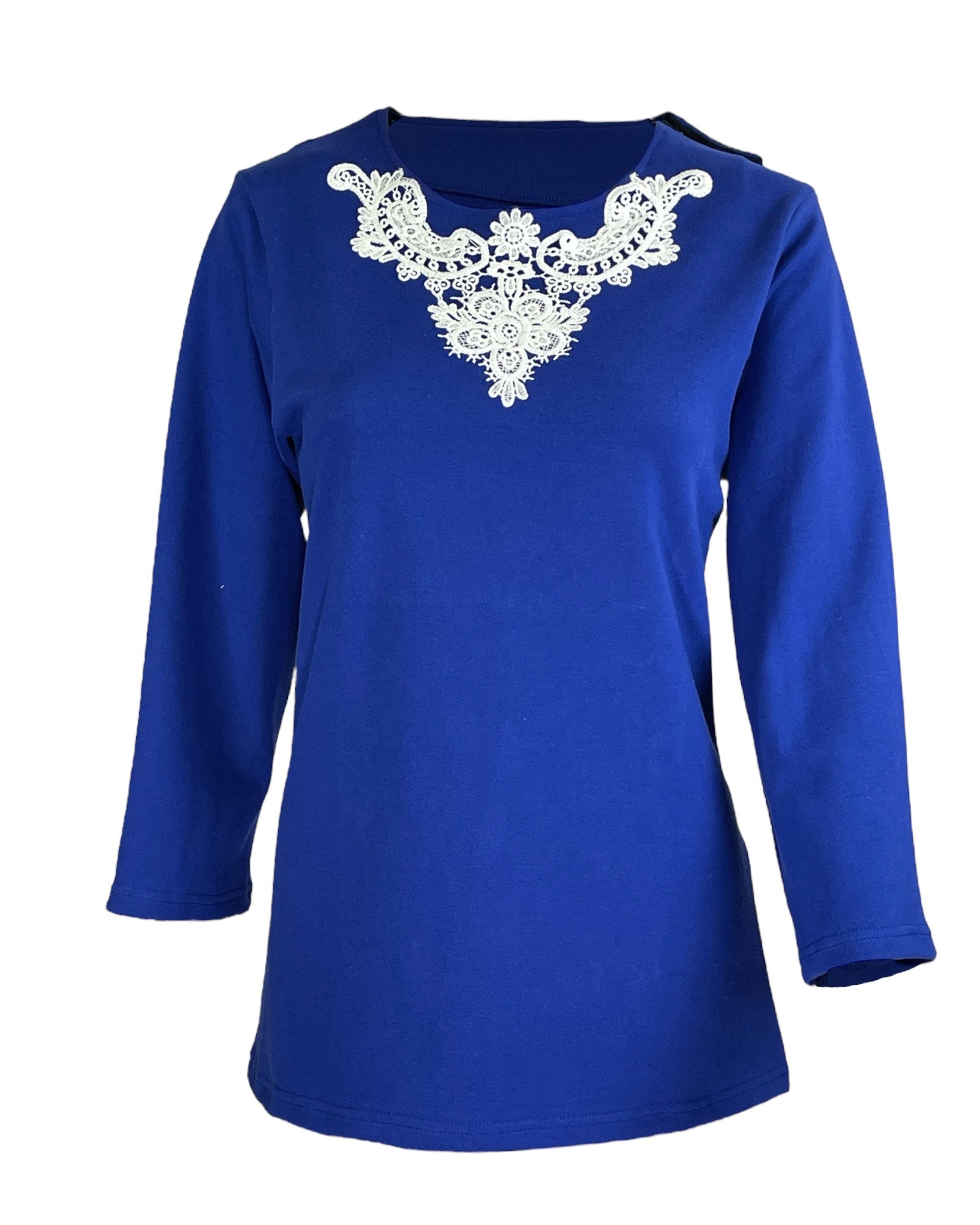 Ladies’ Adaptive Open-Back Top – Royal Blue with Lace