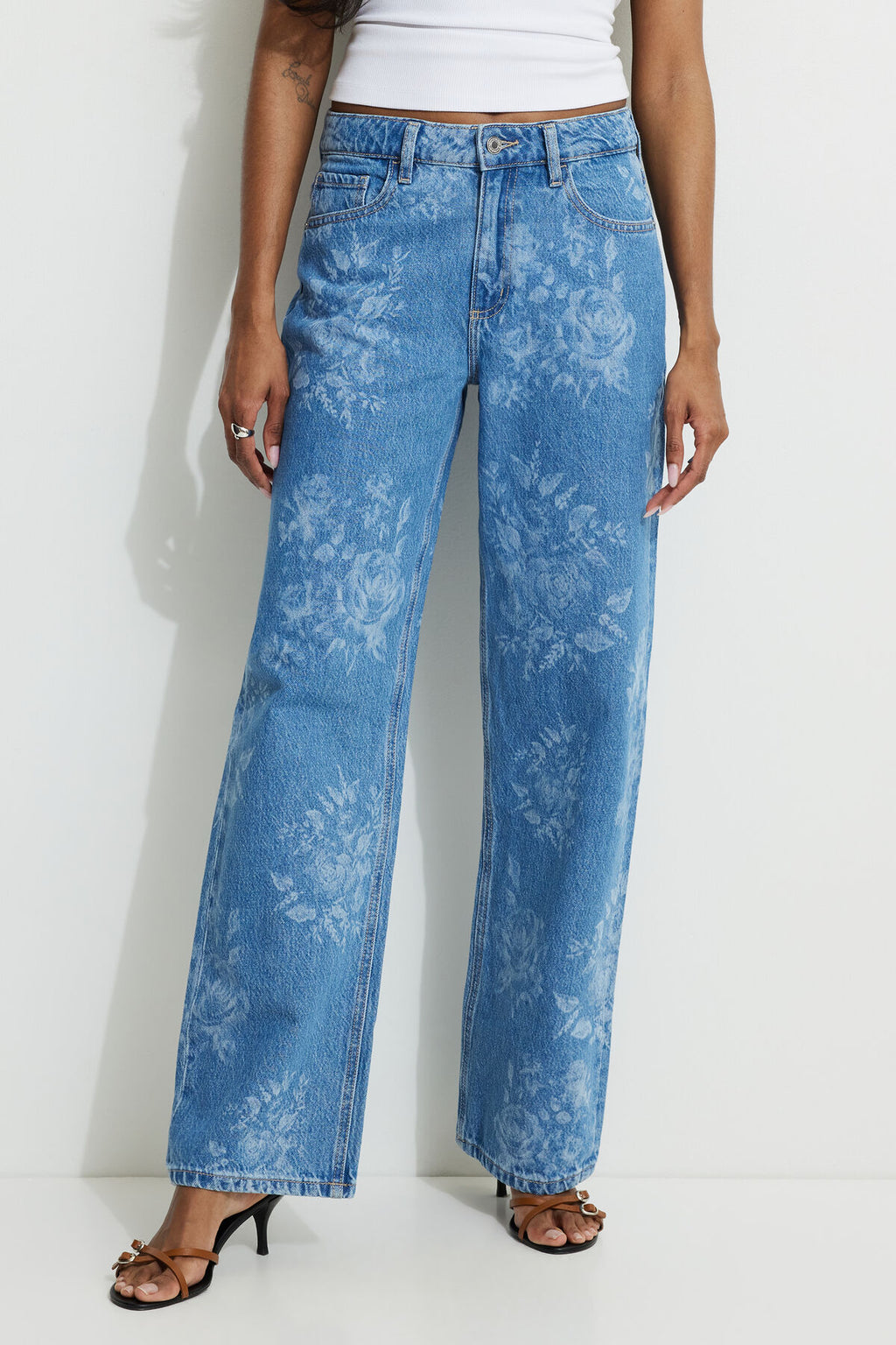 Mika Floral Mid Rise Relaxed Straight Leg Jeans