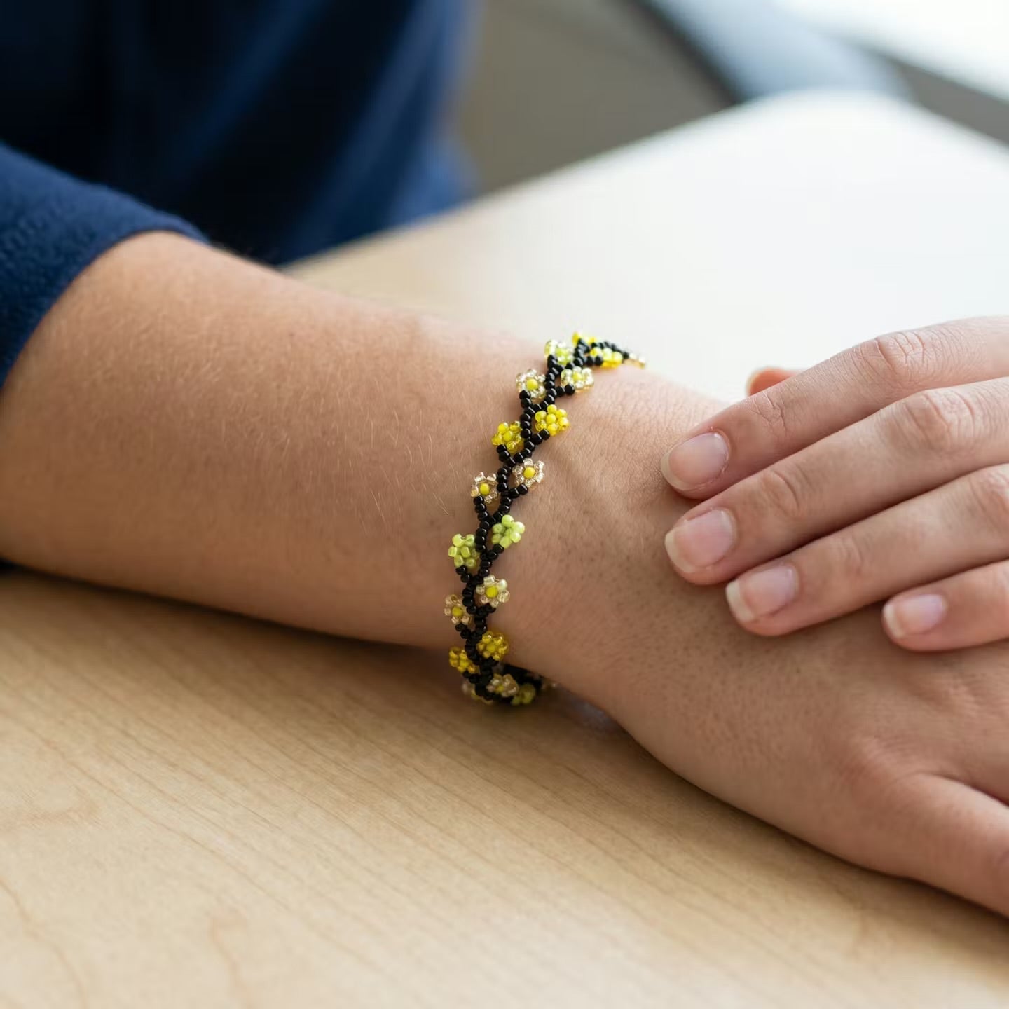 Handcrafted Floral Bracelet Black