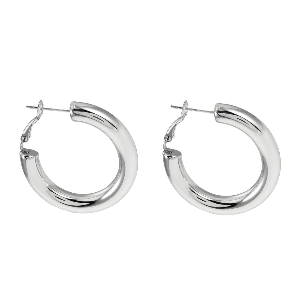 DERIVIER Silver (White Gold): Semi-Wide Essential Hoop Earrings (3.5cm)