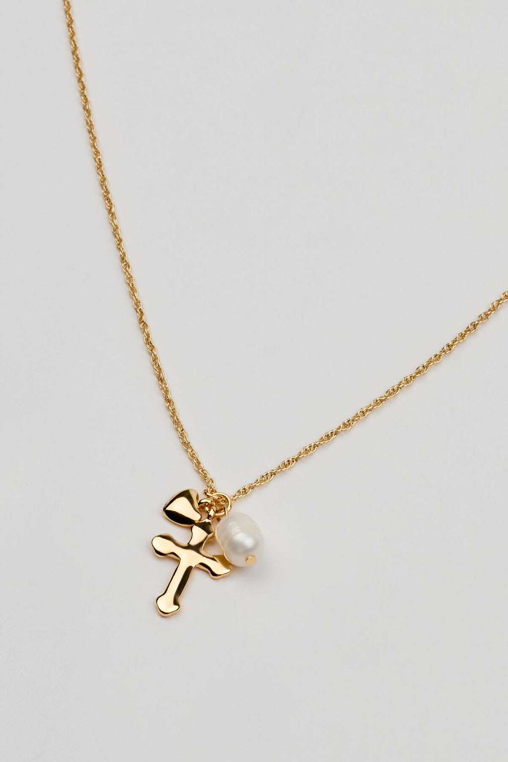 Collier Croix, Perle et Cœur