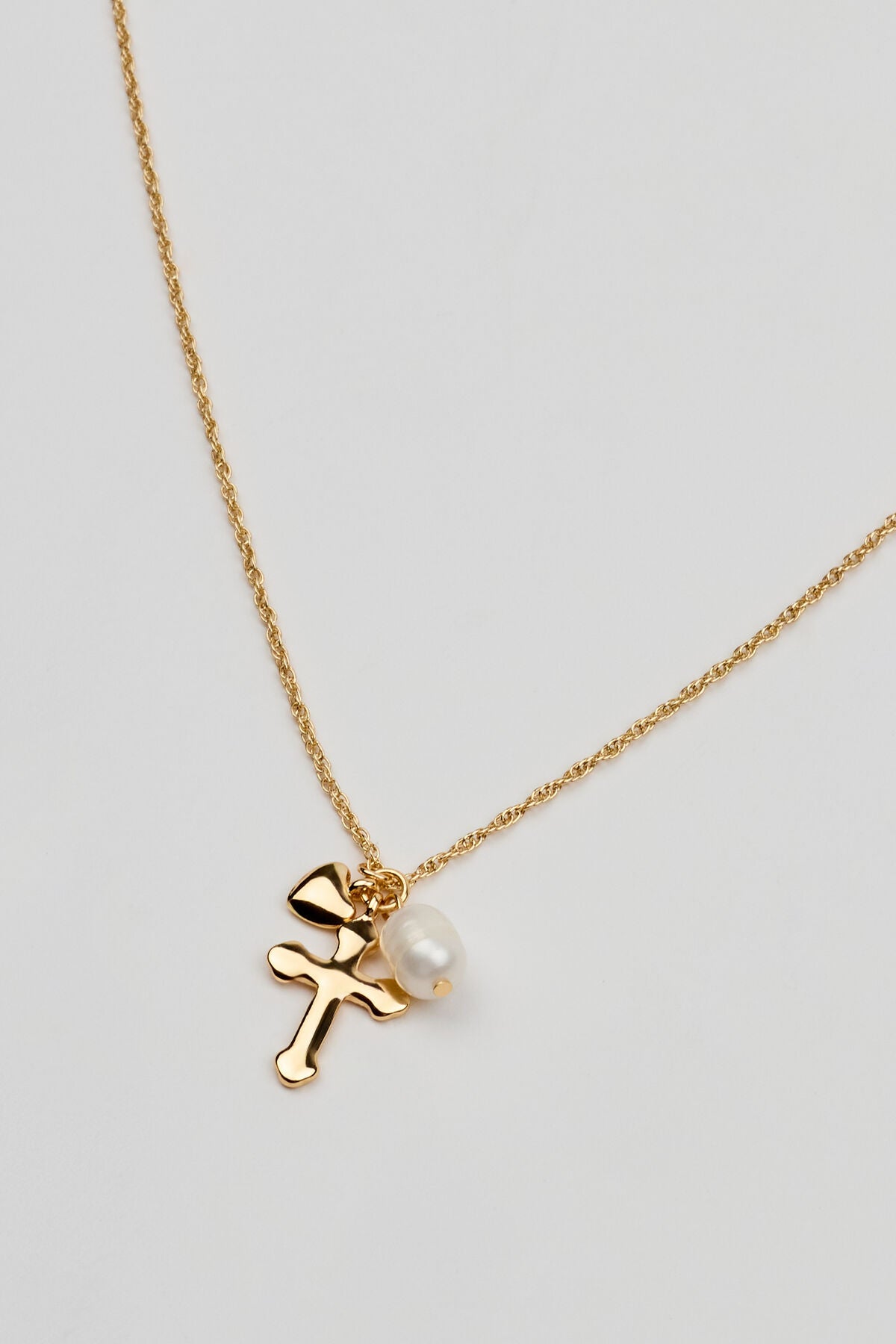 Collier Croix, Perle et Cœur