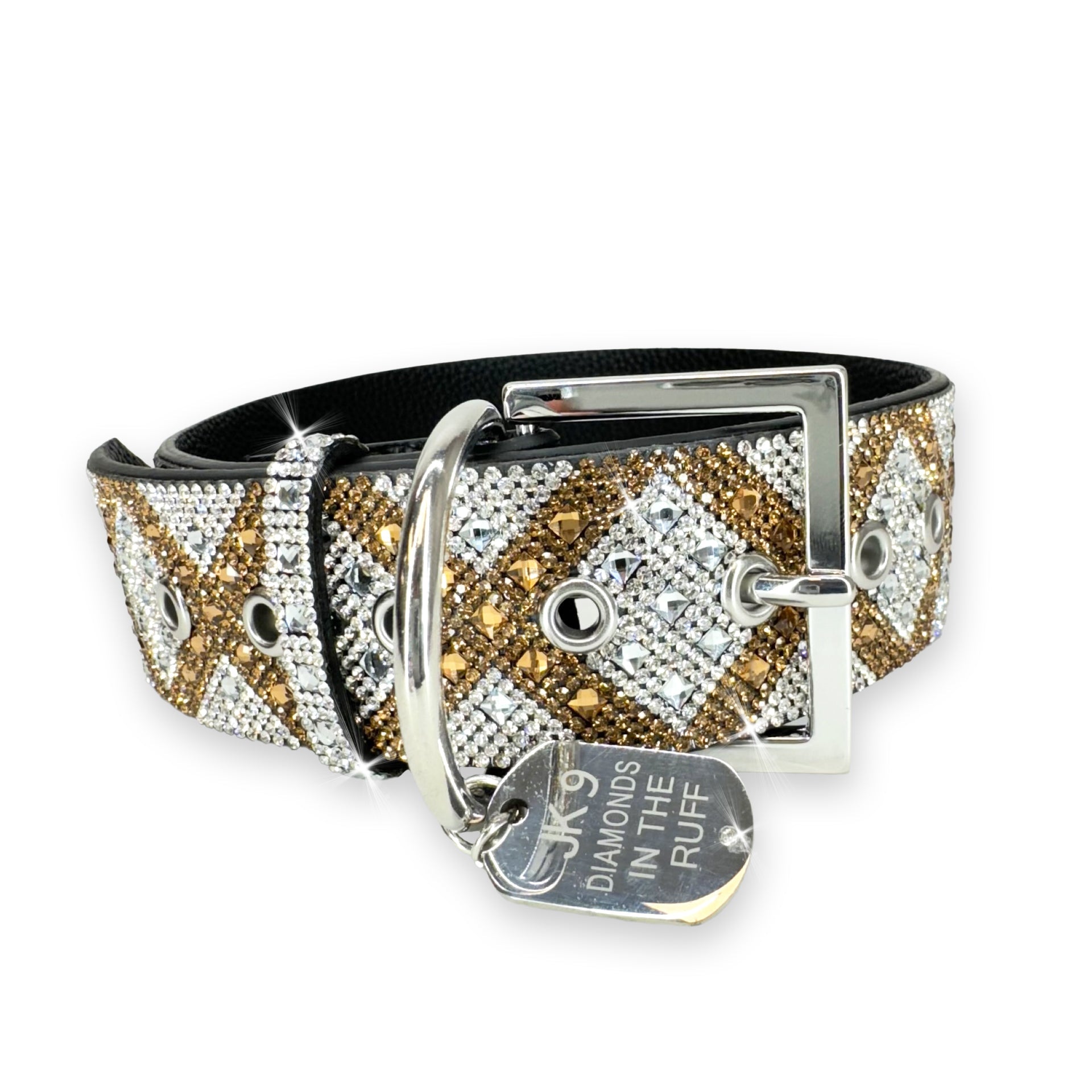 Luxury Gold Cross Print Dog Collar – Silver Hardware | Soft Vegan Leather, Adjustable Sizes