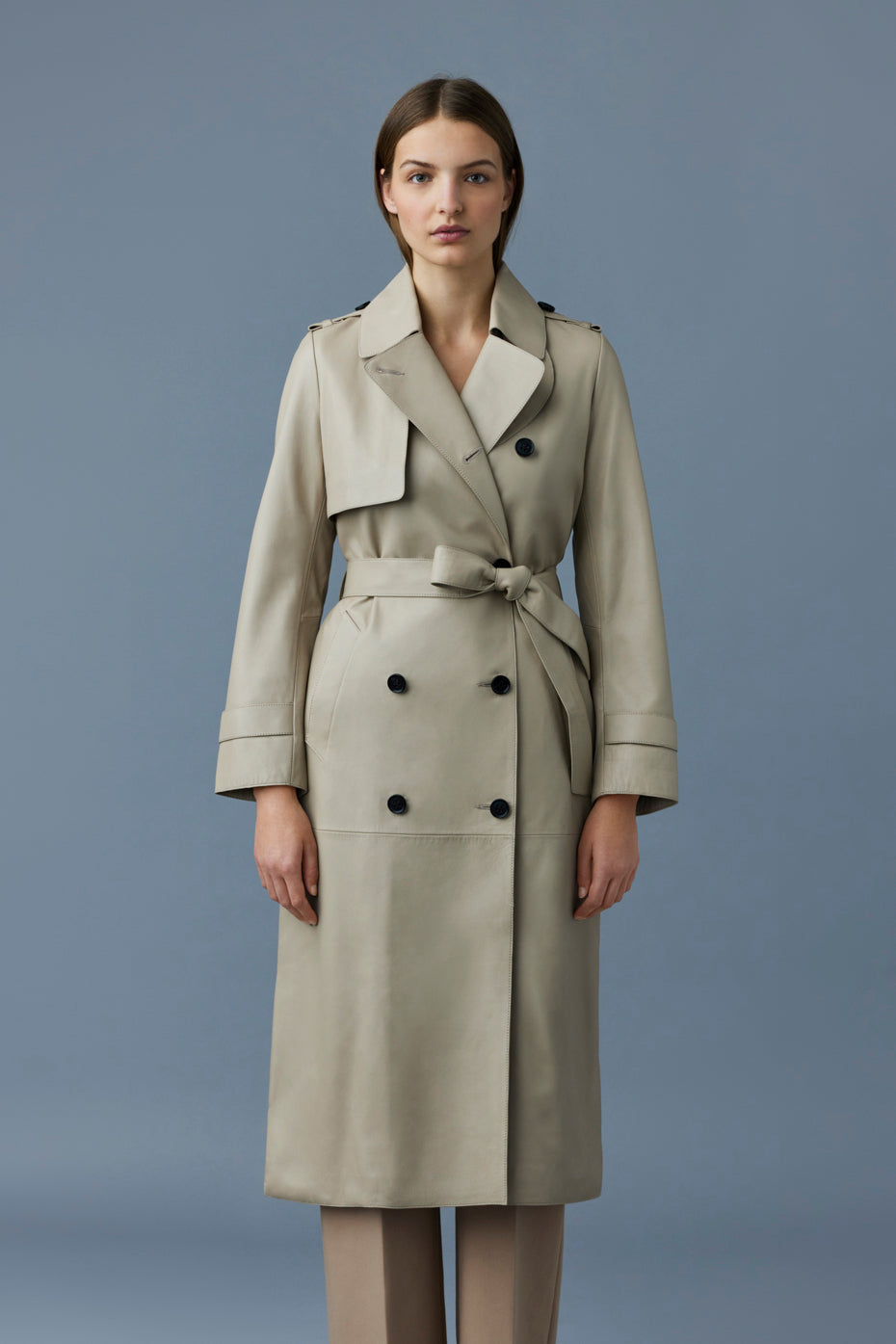 Trench-coat en cuir maxi GAEL-V