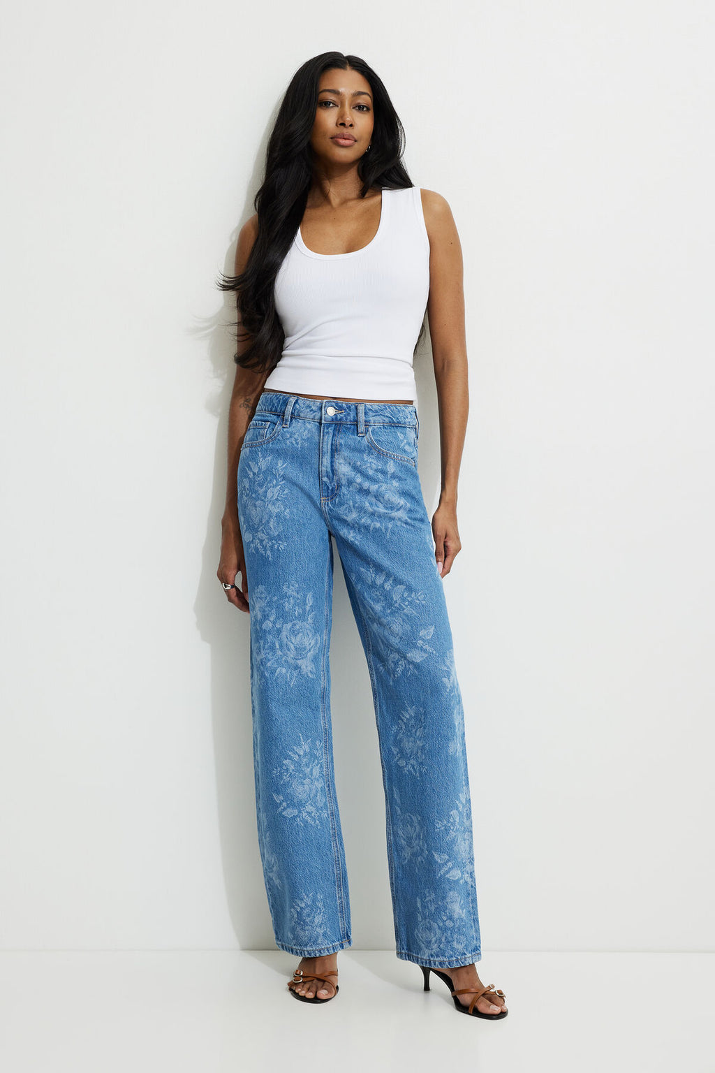 Mika Floral Mid Rise Relaxed Straight Leg Jeans