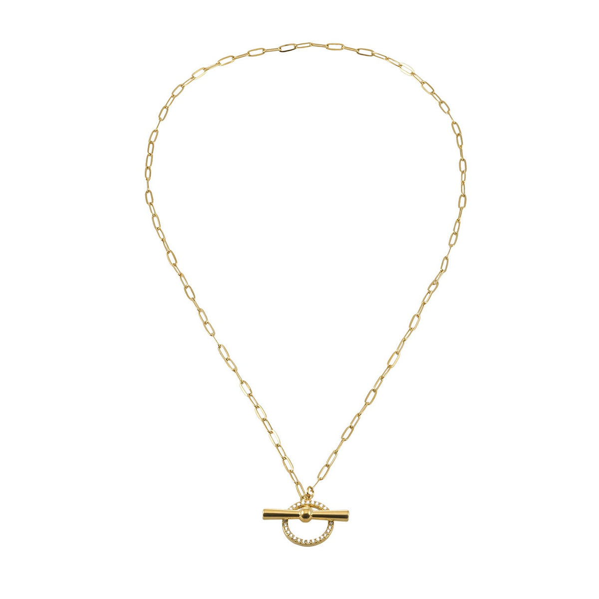 SADIKA Gold: Modern Pavé Zirconia Halo Toggle Necklace